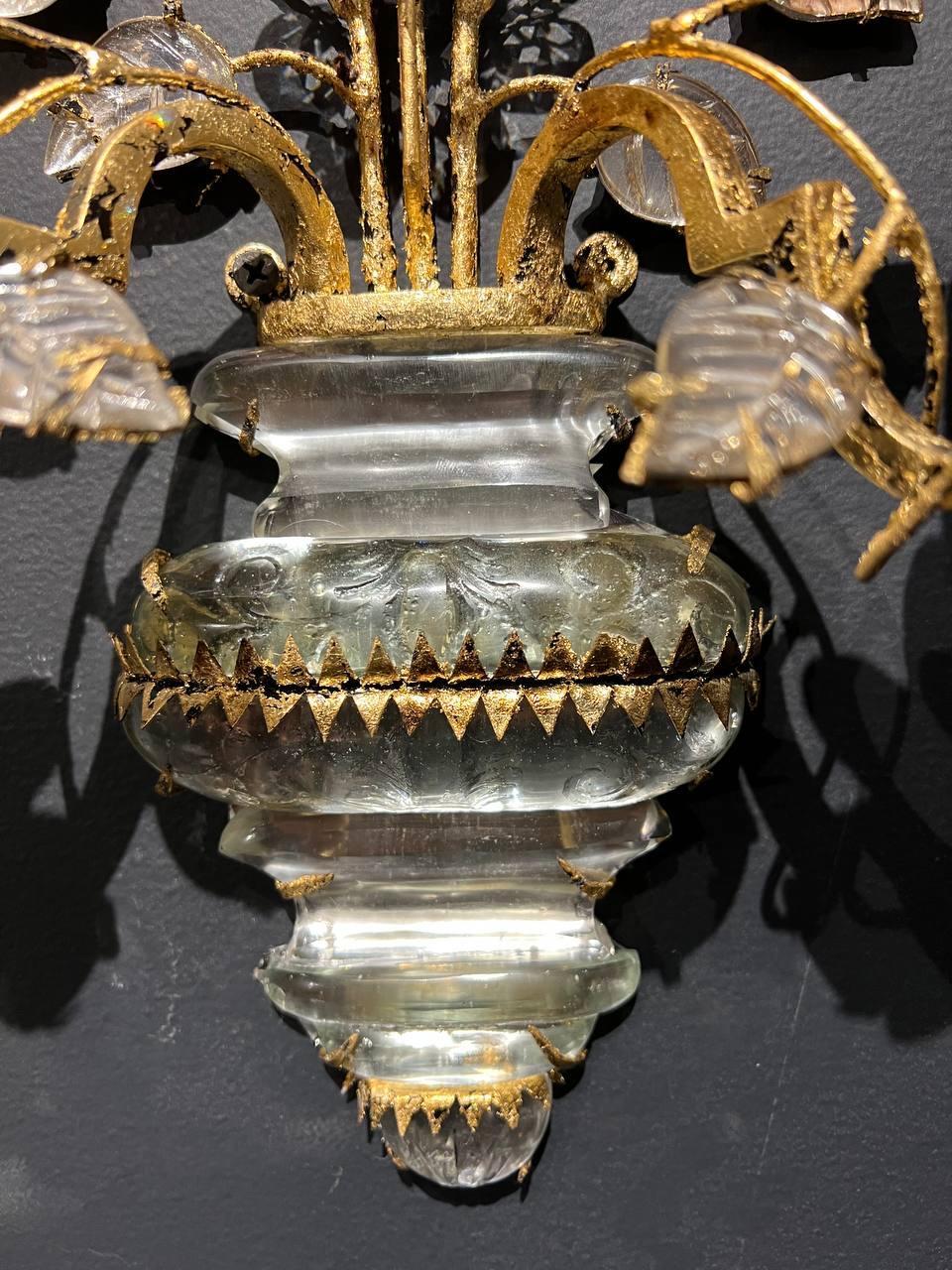 French Provincial 1930s French Gilt Metal Bagues Sconces  For Sale