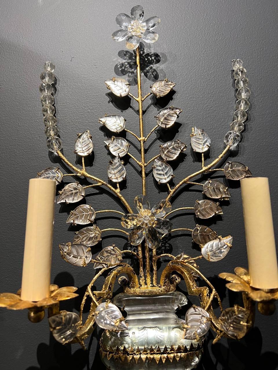 1930s French Gilt Metal Bagues Sconces  In Good Condition For Sale In New York, NY