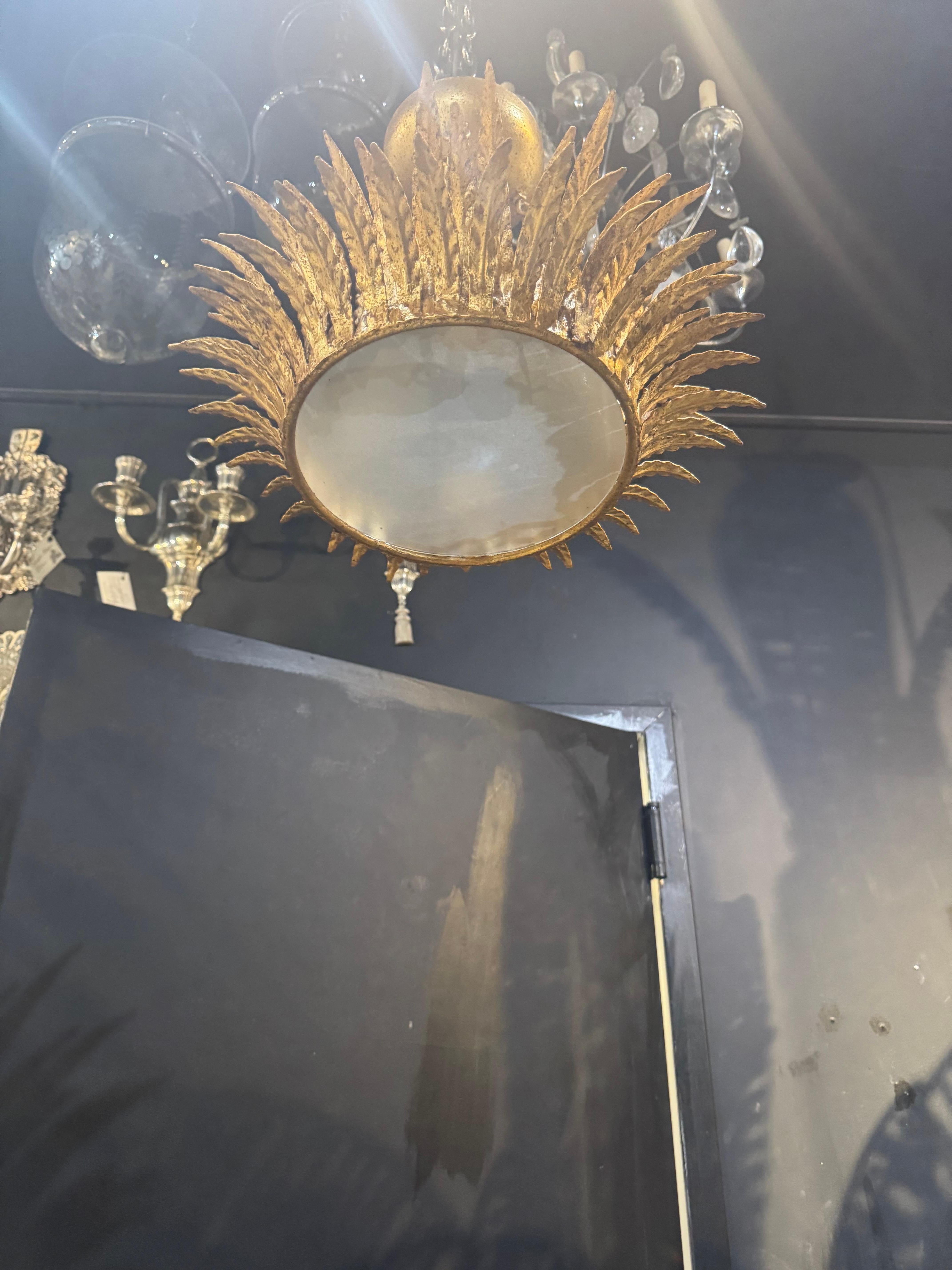 1930’s French gilt metal sunburst In Good Condition For Sale In New York, NY