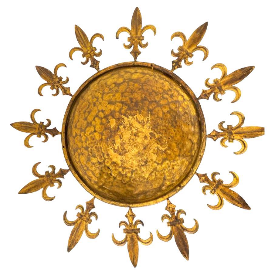 1930s French Gilt Metal Sunburst Light Fixture For Sale