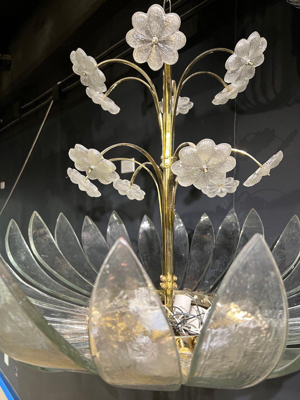 1930’s French Glass Leaves Light Fixture In Good Condition For Sale In New York, NY