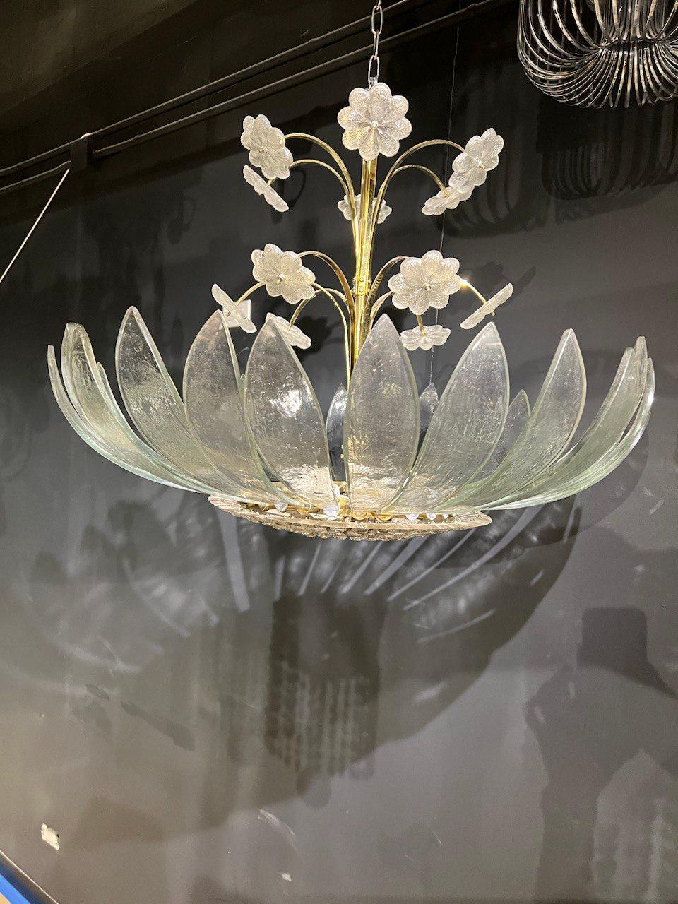 Mid-20th Century 1930’s French Glass Leaves Light Fixture For Sale