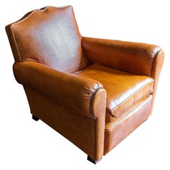 1930s French Goat Leather Cognac Club Chair Armchair
