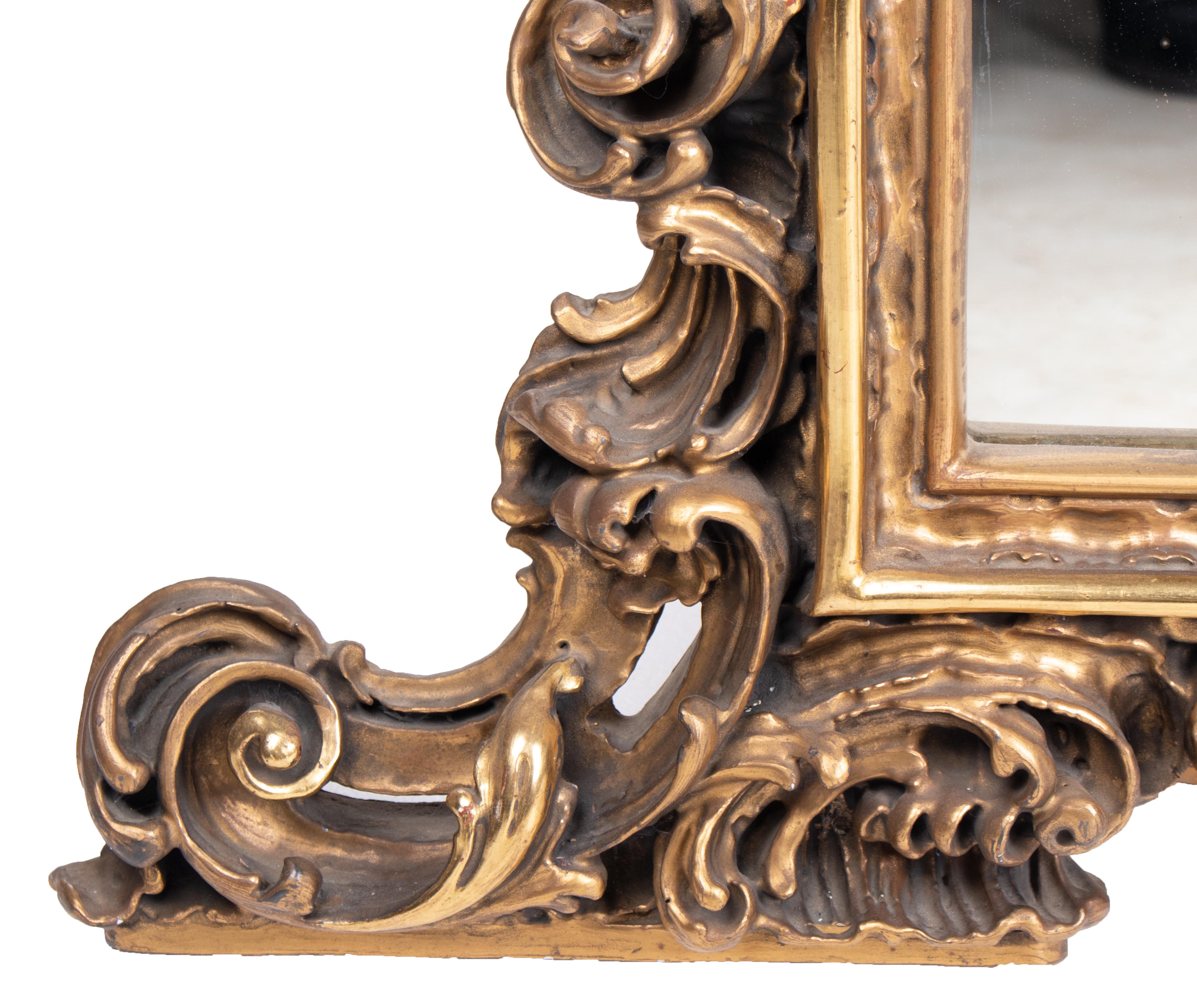 1930s French Golden Baroque Wooden Mirror 1