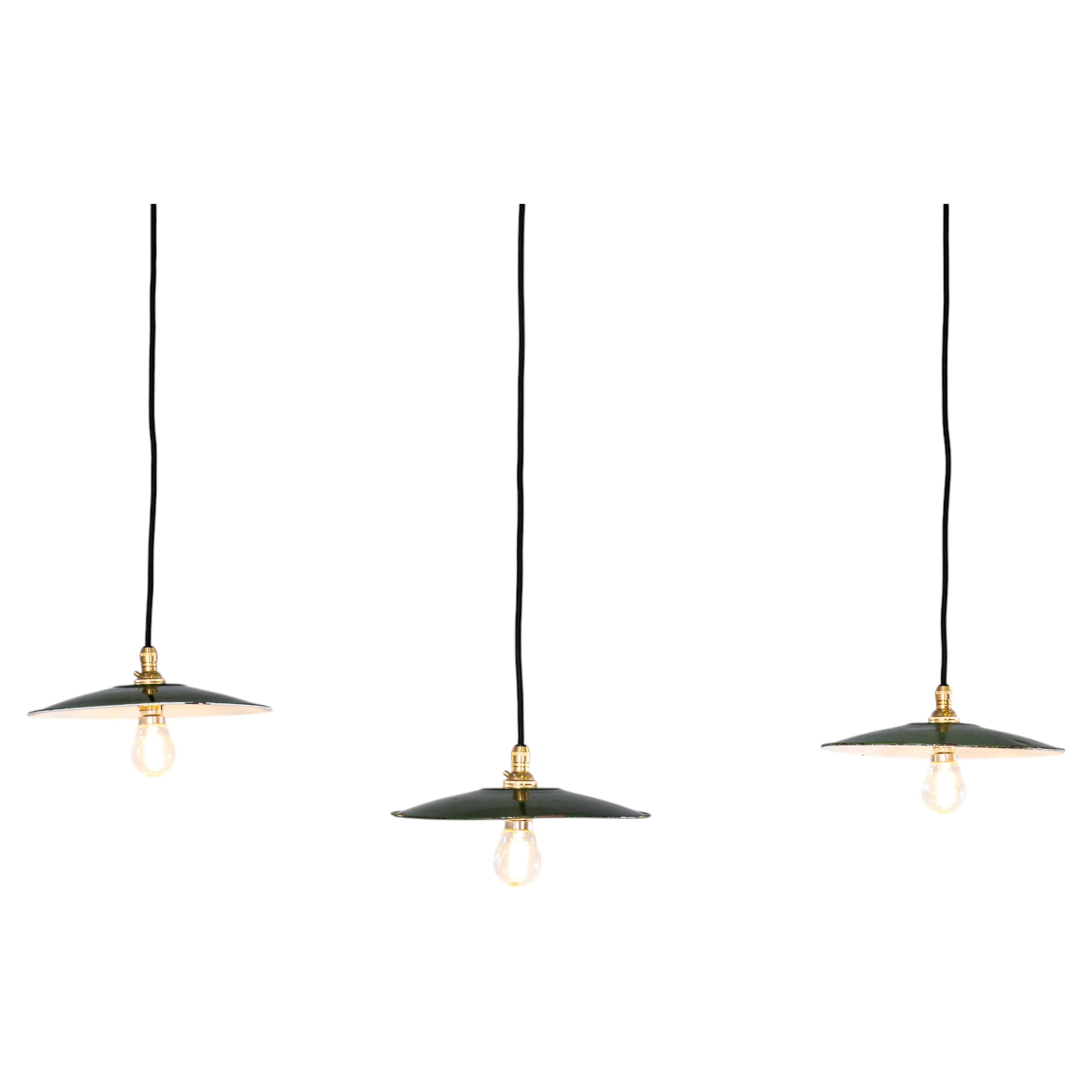 1930's French Green Café Enamel Coolie Lights - 9.5 Inch
