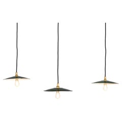 1930's French Green Café Enamel Coolie Lights - 9.5 Inch