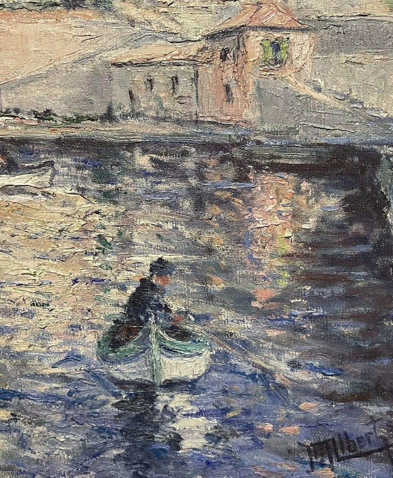 1930's FRENCH SIGNED IMPRESSIONIST OIL PAINTING - ST. JEAN CAP FERRAT HARBOUR - Brown Figurative Painting by 1930's French Impressionist