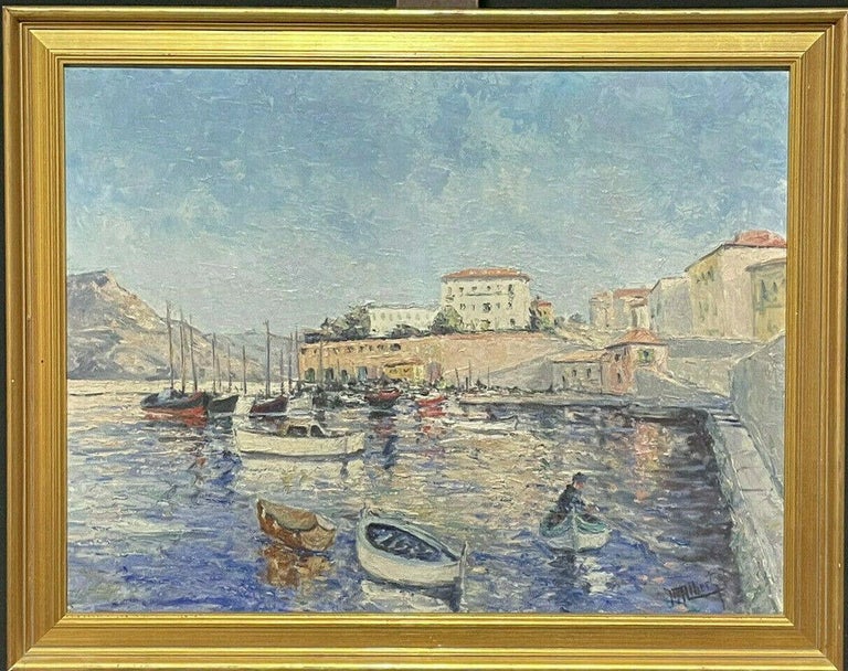 1930's French Impressionist Figurative Painting - 1930's FRENCH SIGNED IMPRESSIONIST OIL PAINTING - ST. JEAN CAP FERRAT HARBOUR