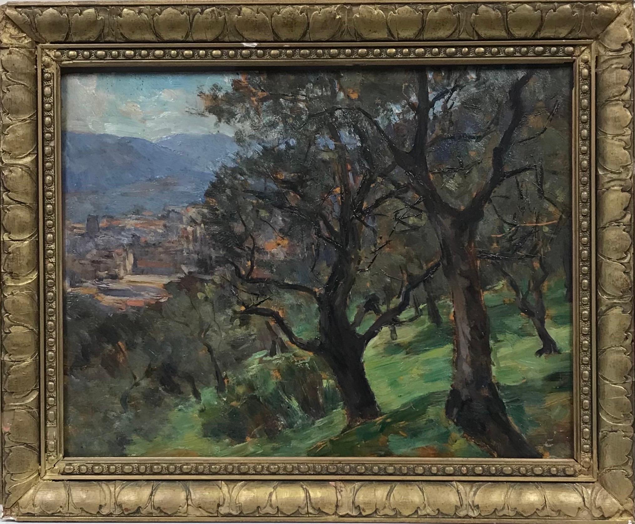 Beautiful French Impressionist Oil Provencal Woodland Landscape view, framed - Painting by 1930's French Impressionist