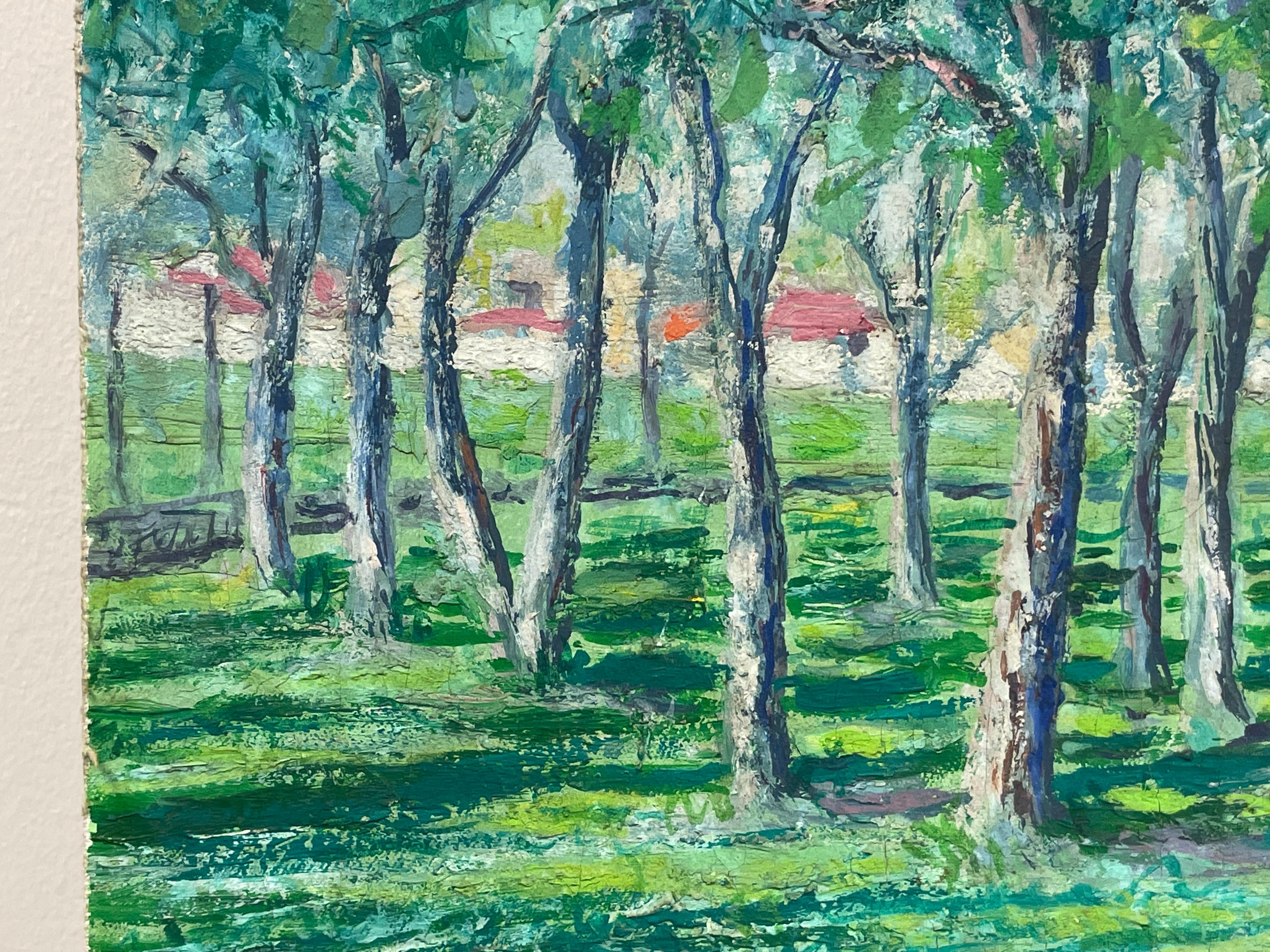 Very Large 1930's French Impressionist Signed Oil - Avenue of Green Wispy Trees For Sale 4