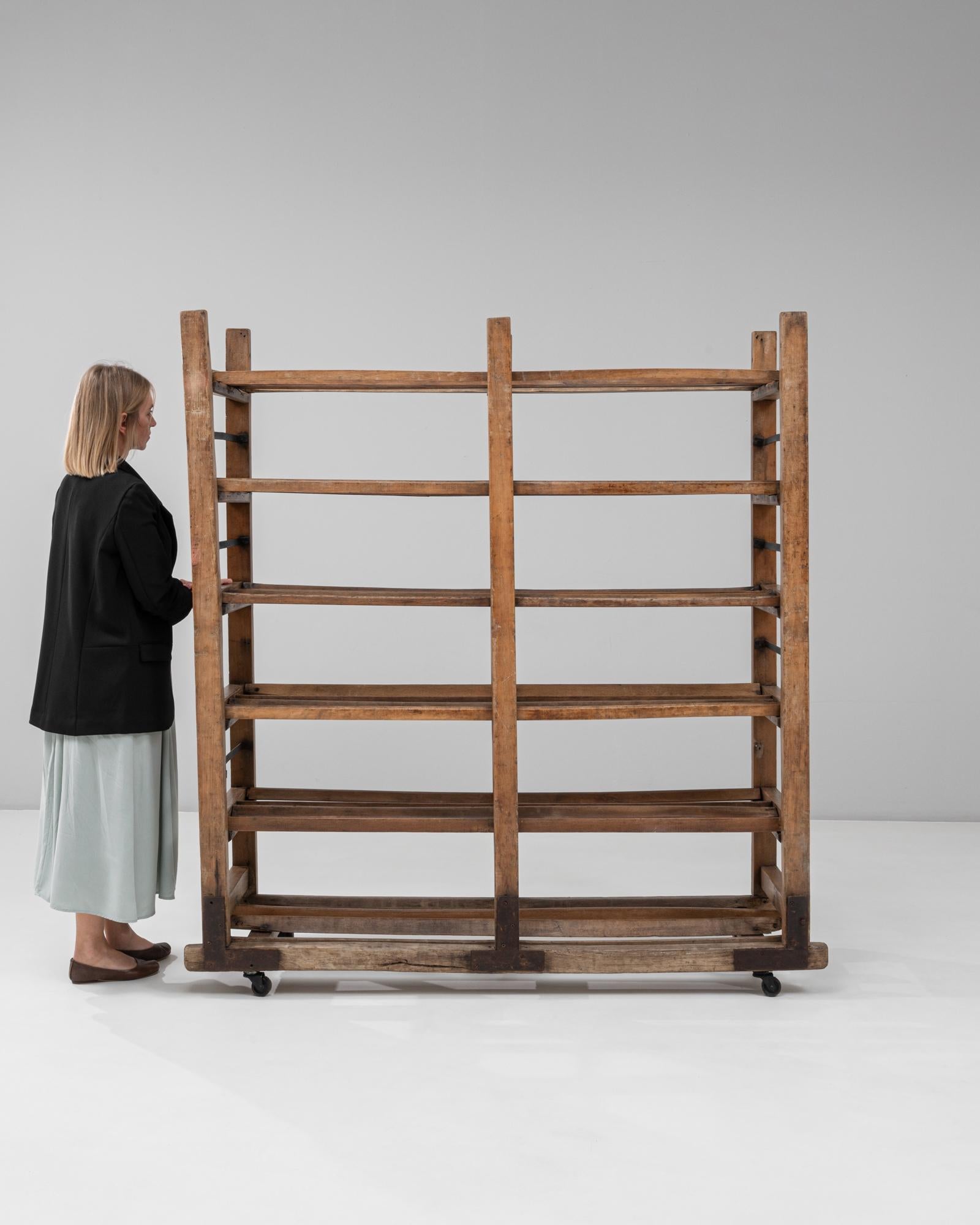 1930s French Industrial Bakery Rack on Wheels In Good Condition For Sale In High Point, NC