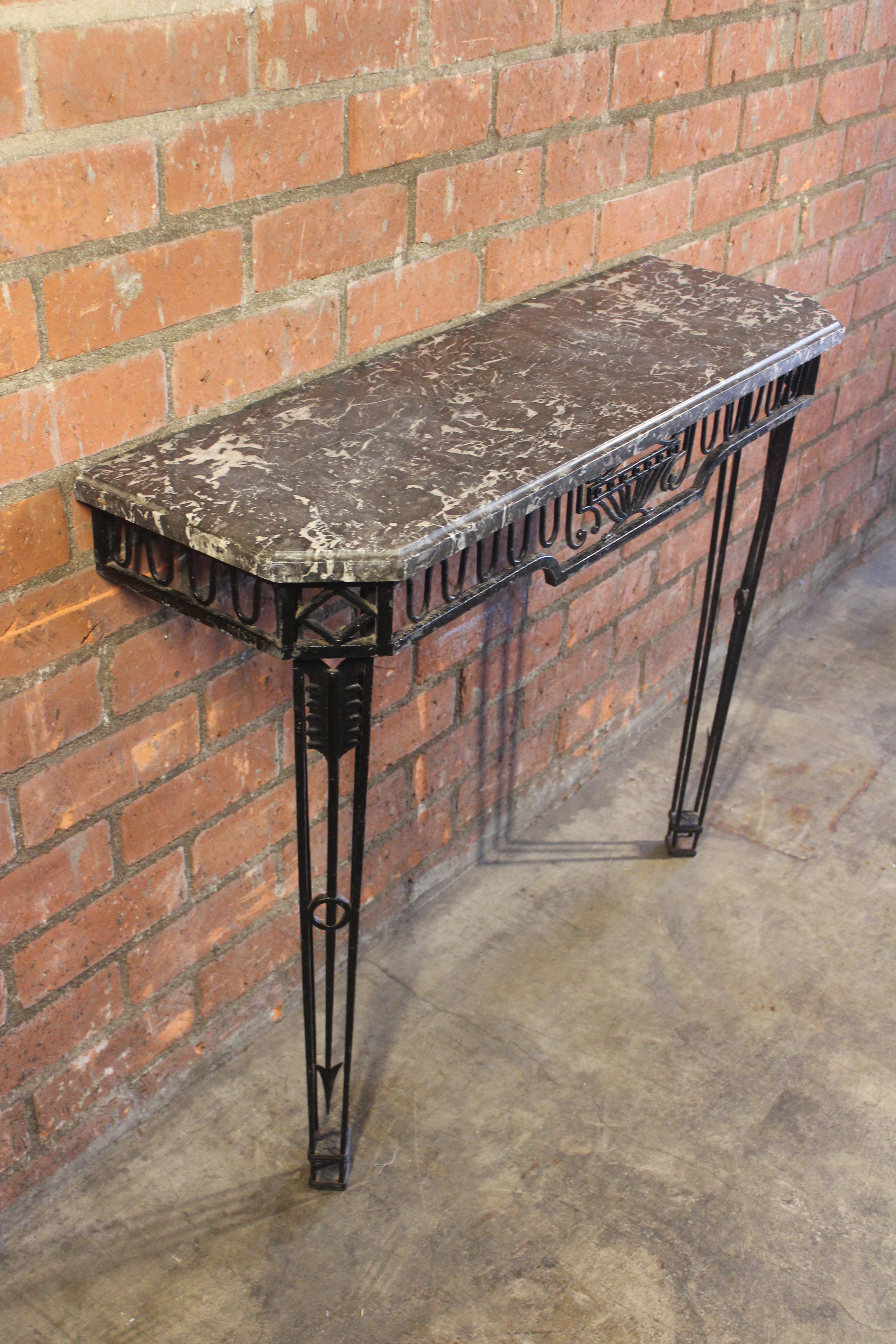 1930s French Iron and Marble Wall Mounted Console 1
