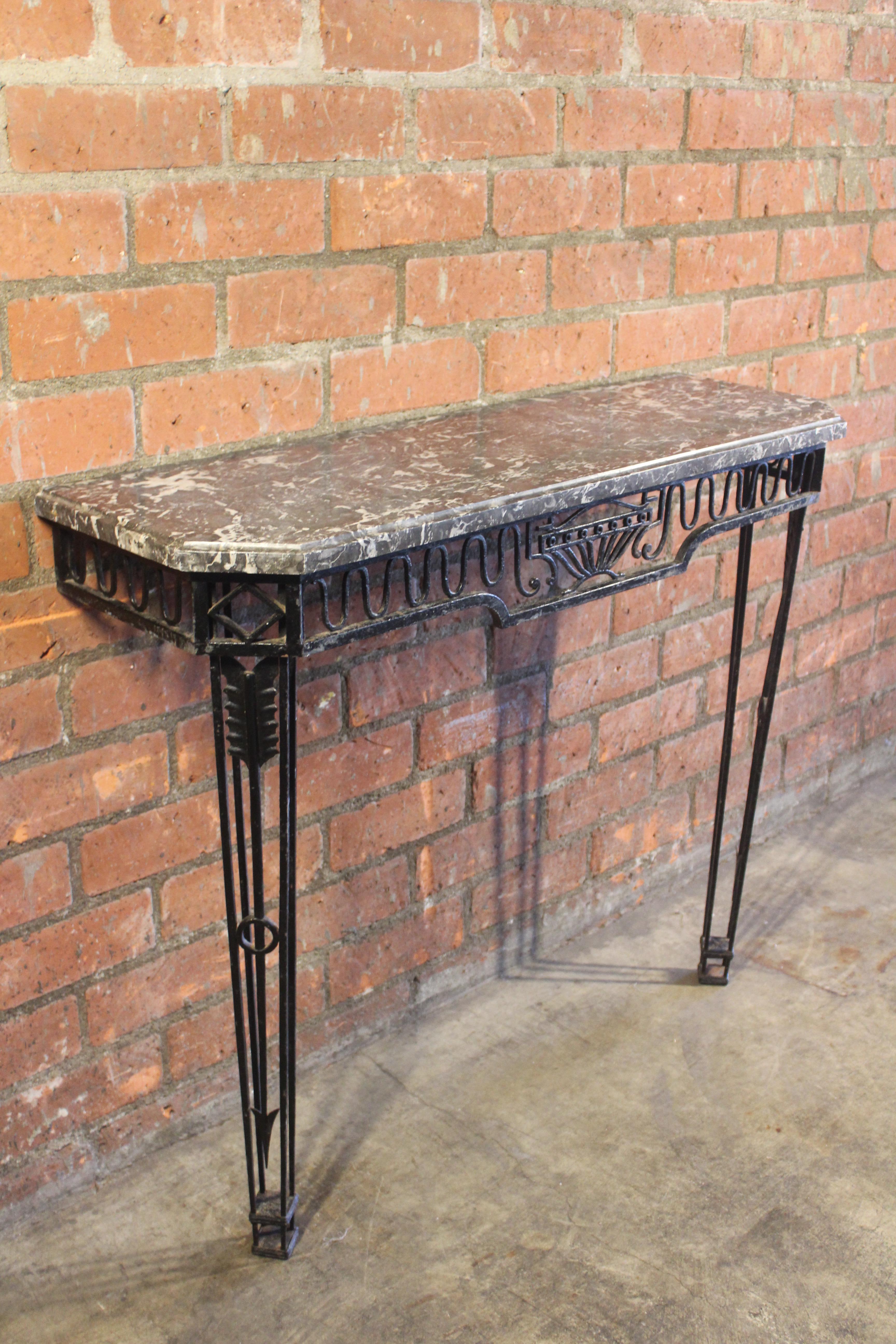 1930s French Iron and Marble Wall Mounted Console 2