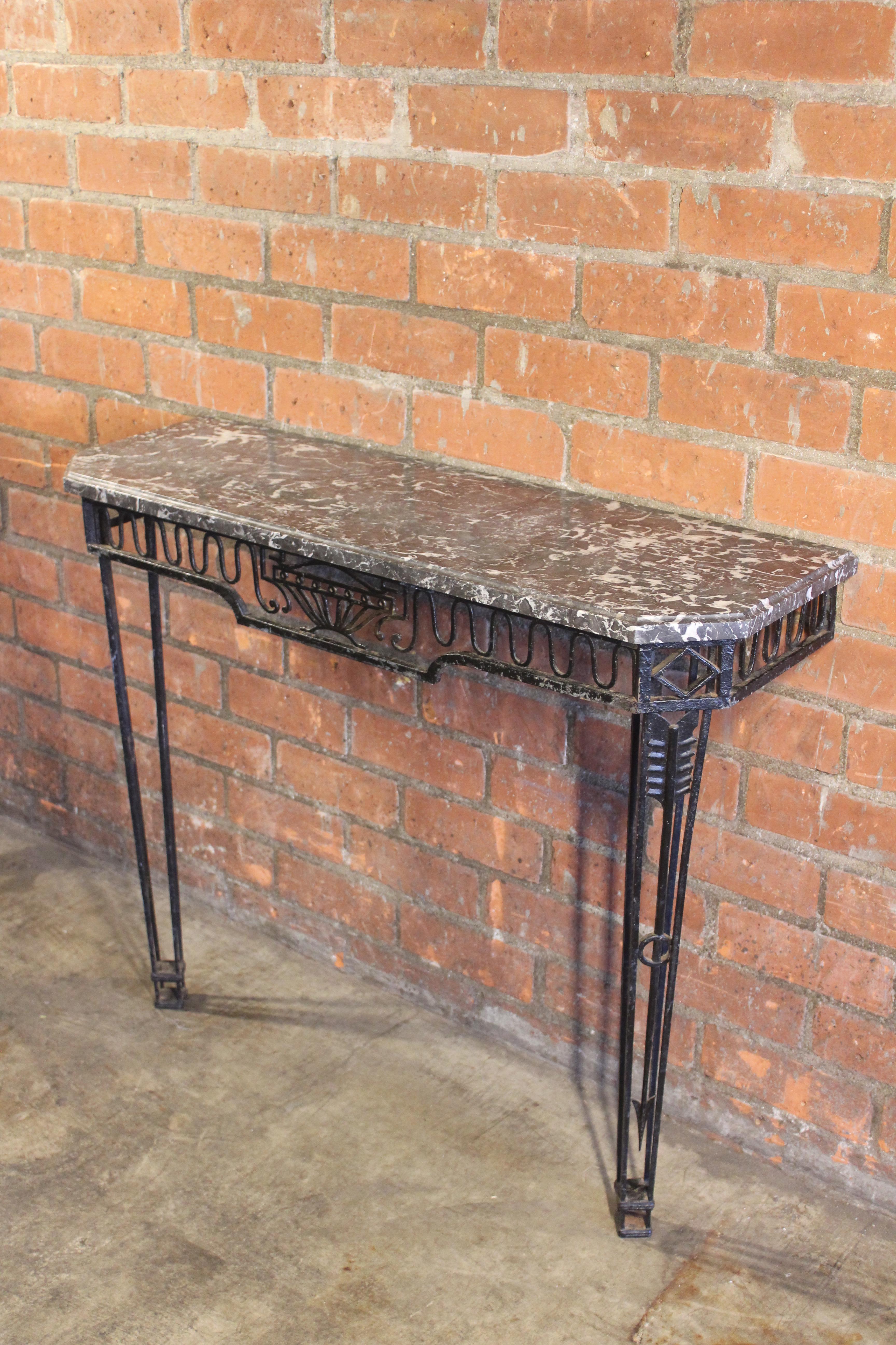 1930s French Iron and Marble Wall Mounted Console 3