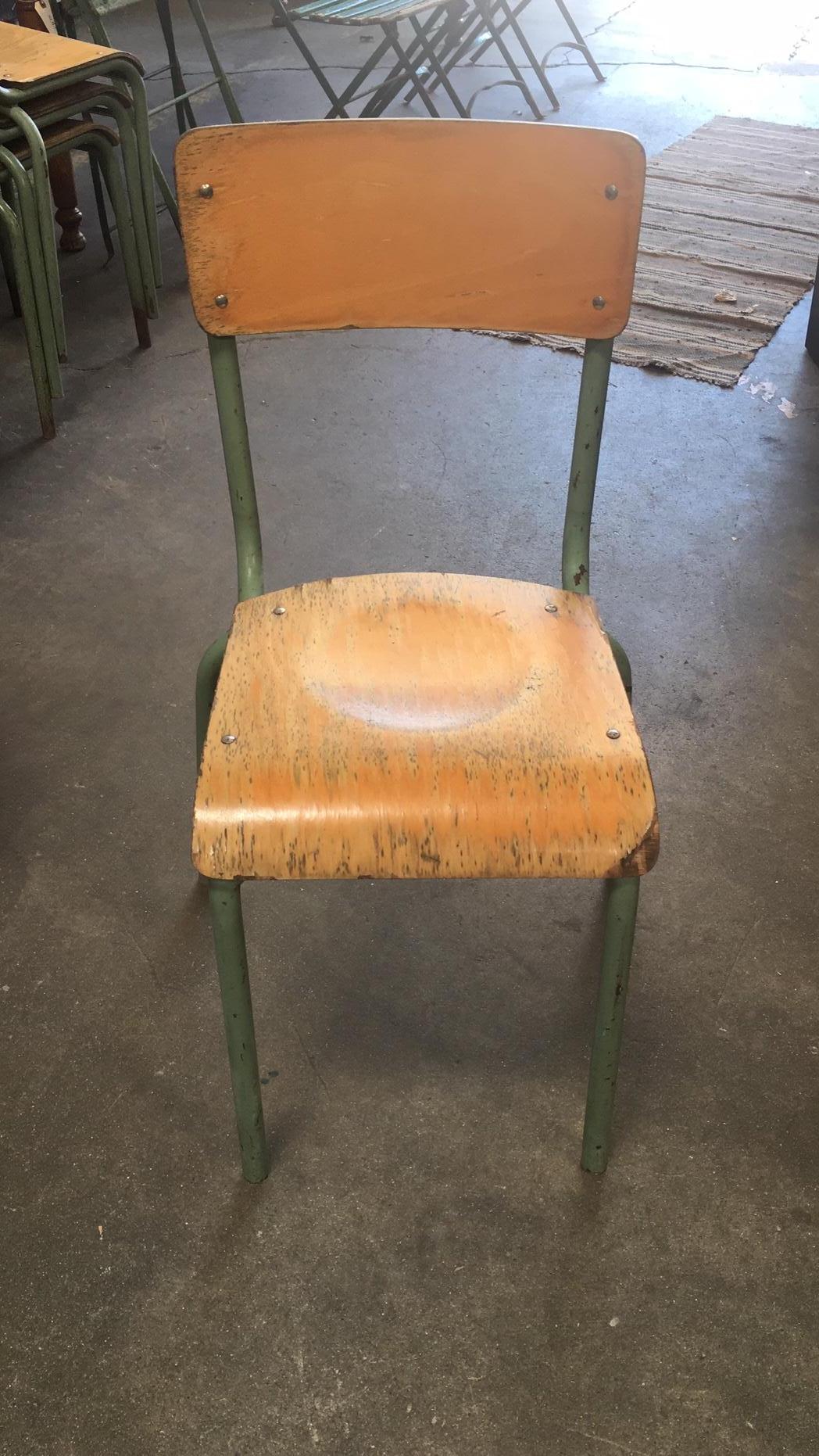 Vintage French school chairs made of wood and metal- a set of 4.