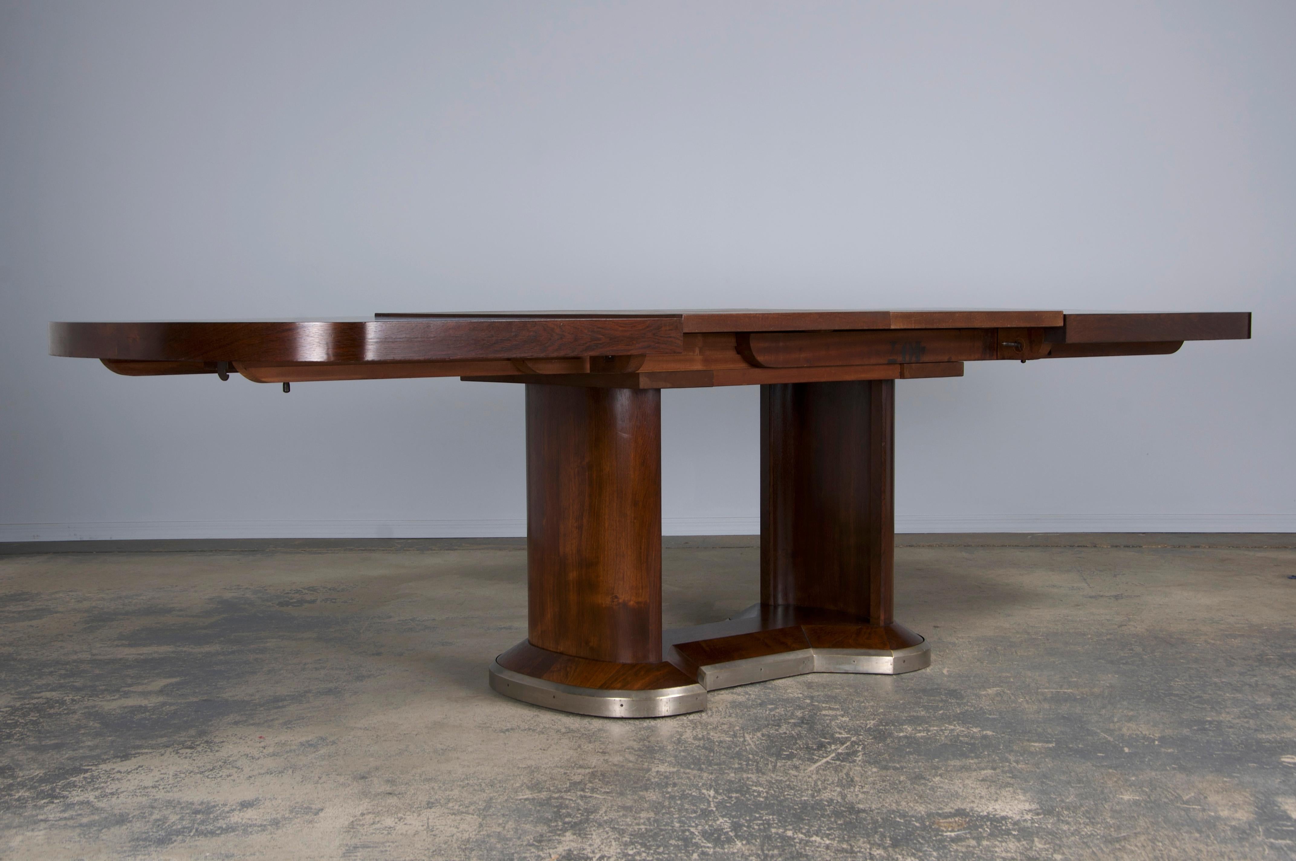 1930s French Jules Leleu Art Deco Rosewood Extendable Dining Table 4