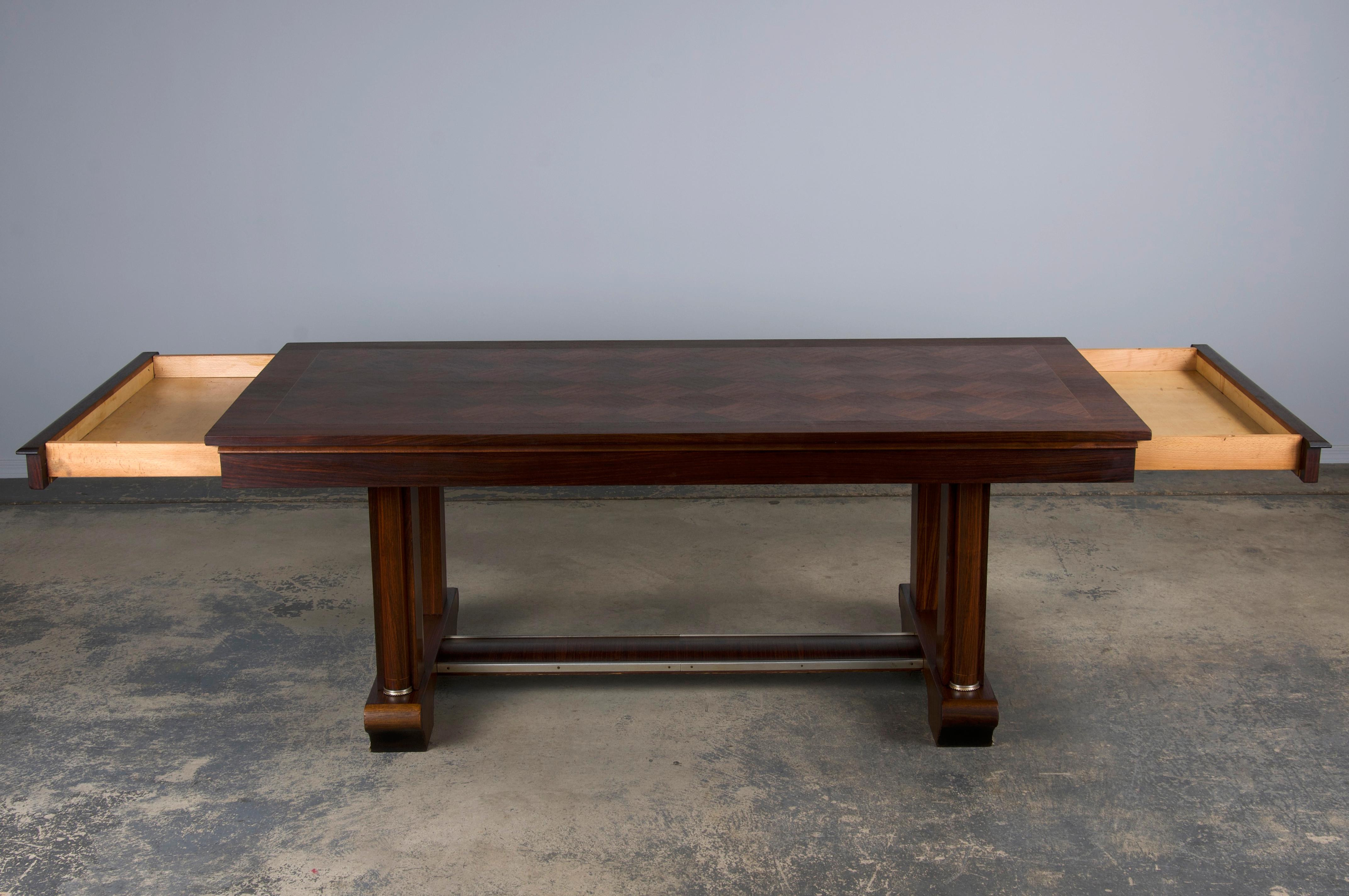 1930s French Jules Leleu Art Deco Rosewood Extendable Dining Table 7