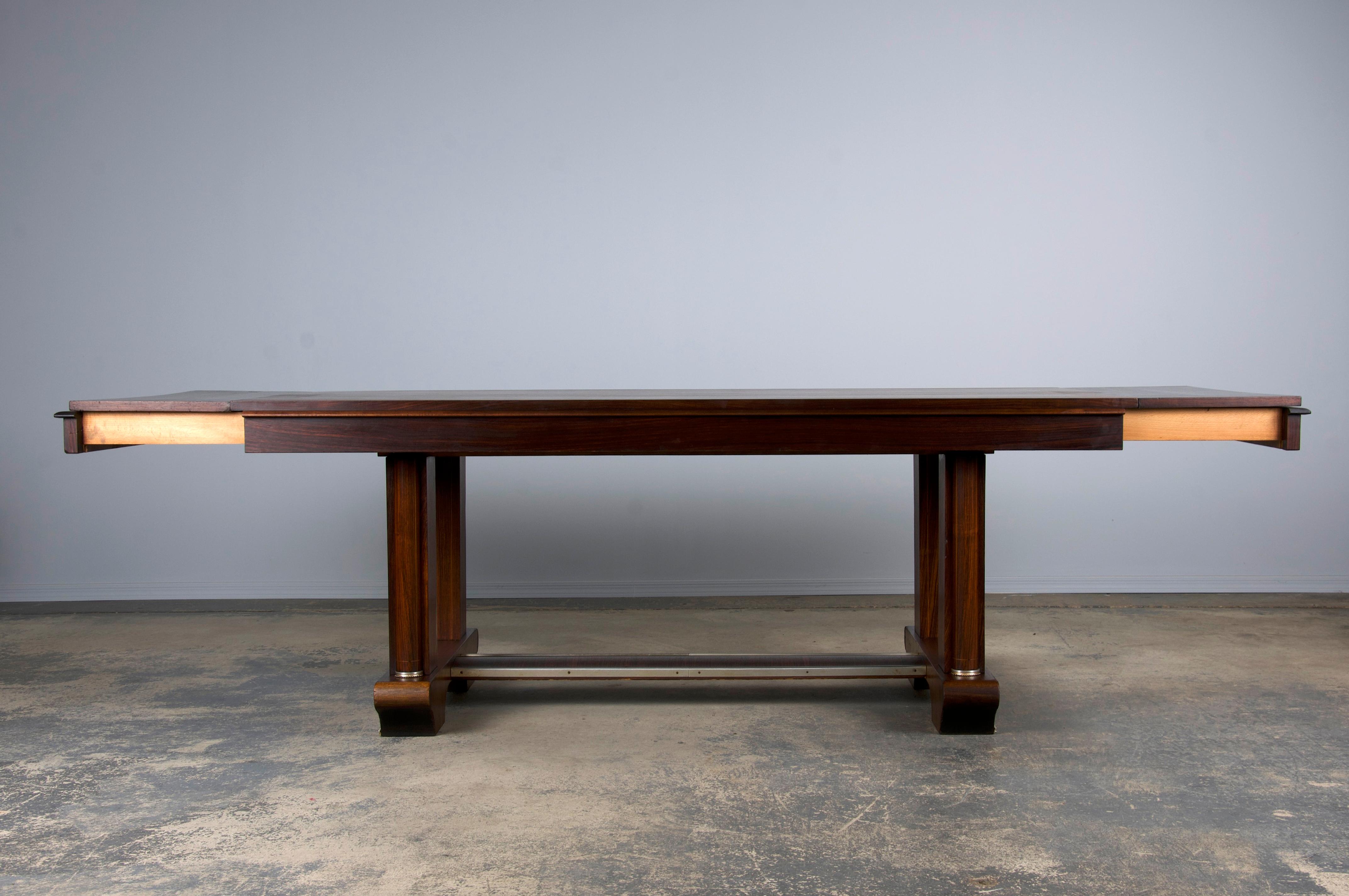1930s French Jules Leleu Art Deco Rosewood Extendable Dining Table 8
