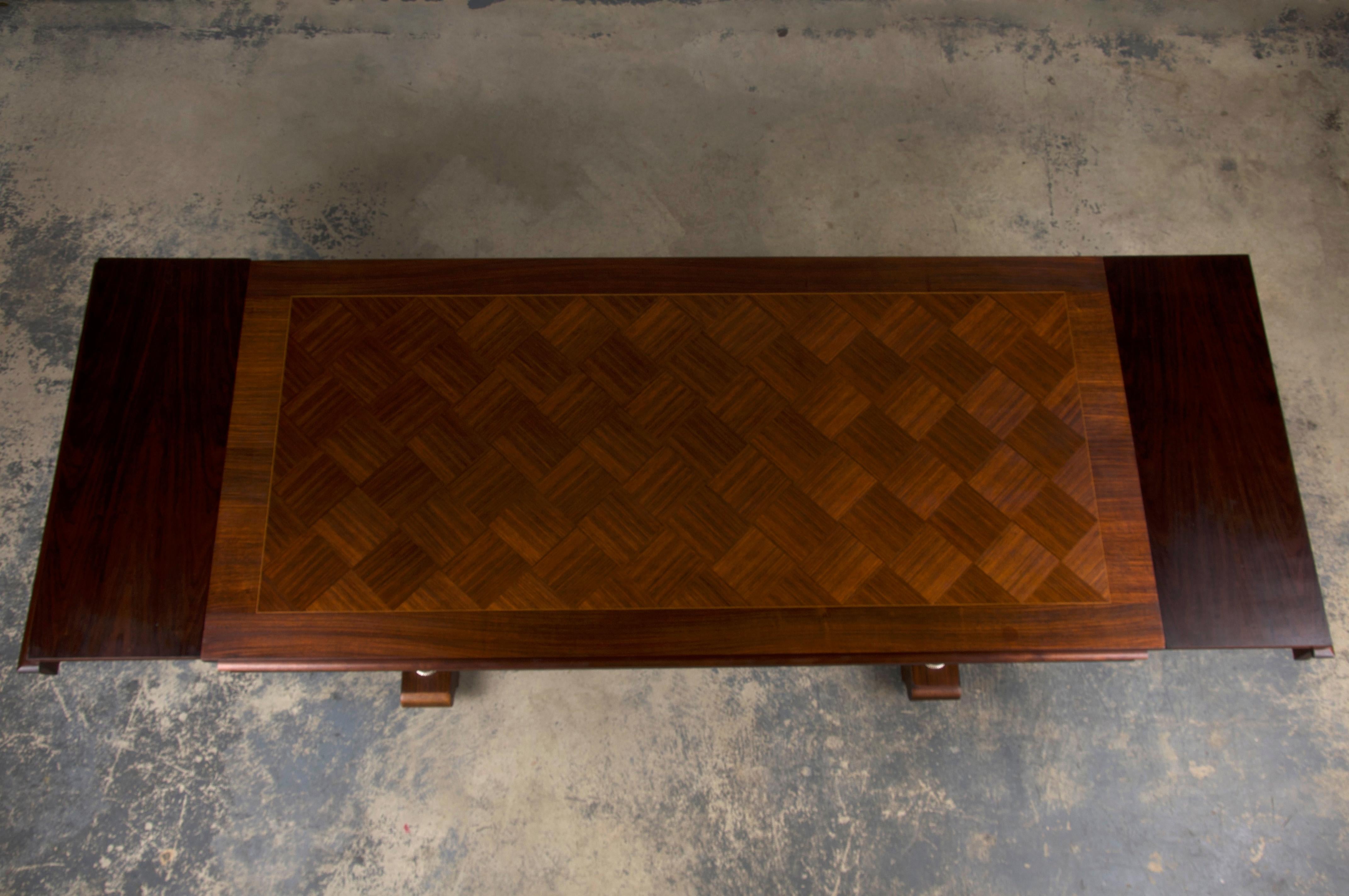 1930s French Jules Leleu Art Deco Rosewood Extendable Dining Table 9