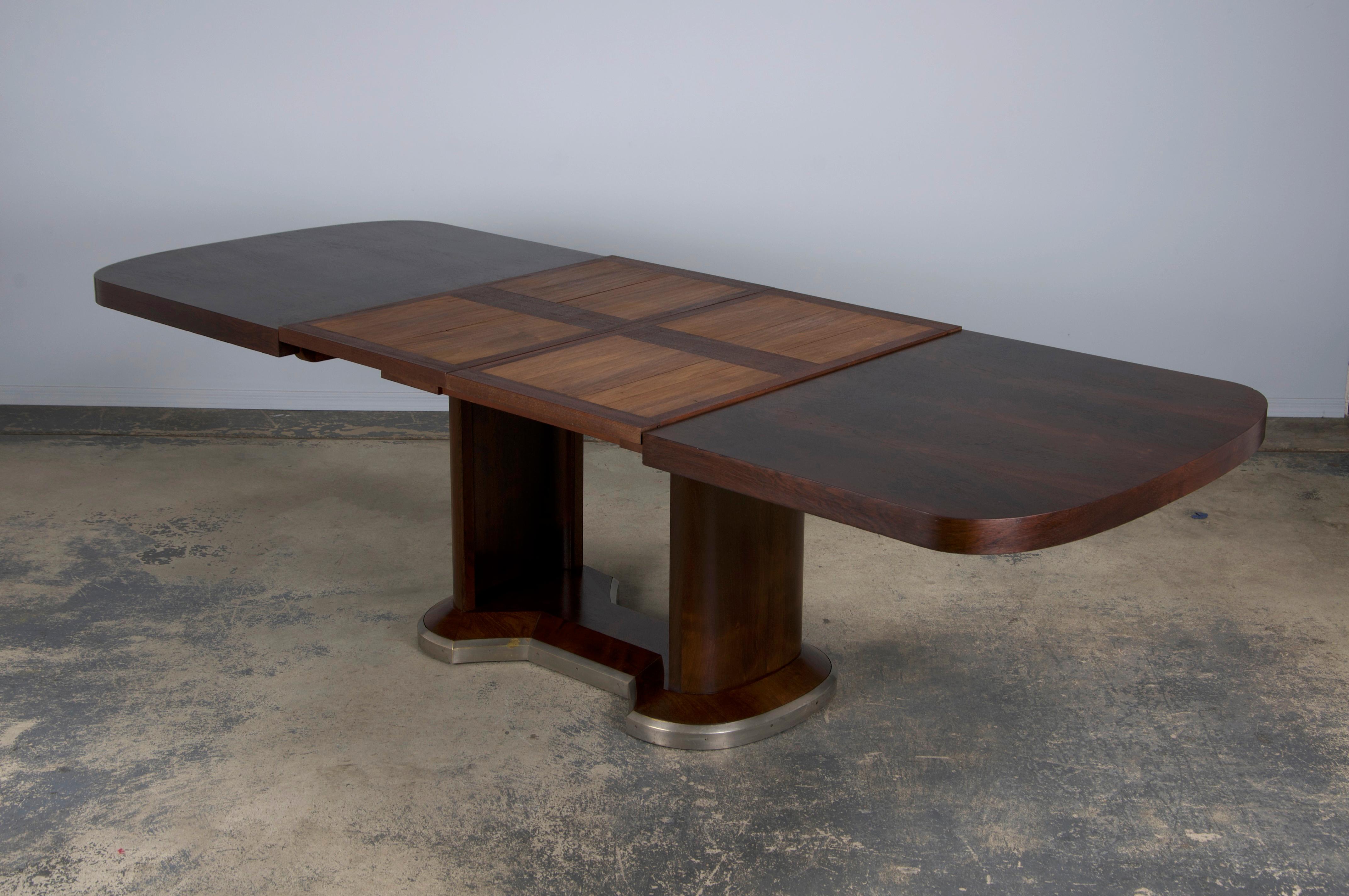 1930s French Jules Leleu Art Deco Rosewood Extendable Dining Table 7