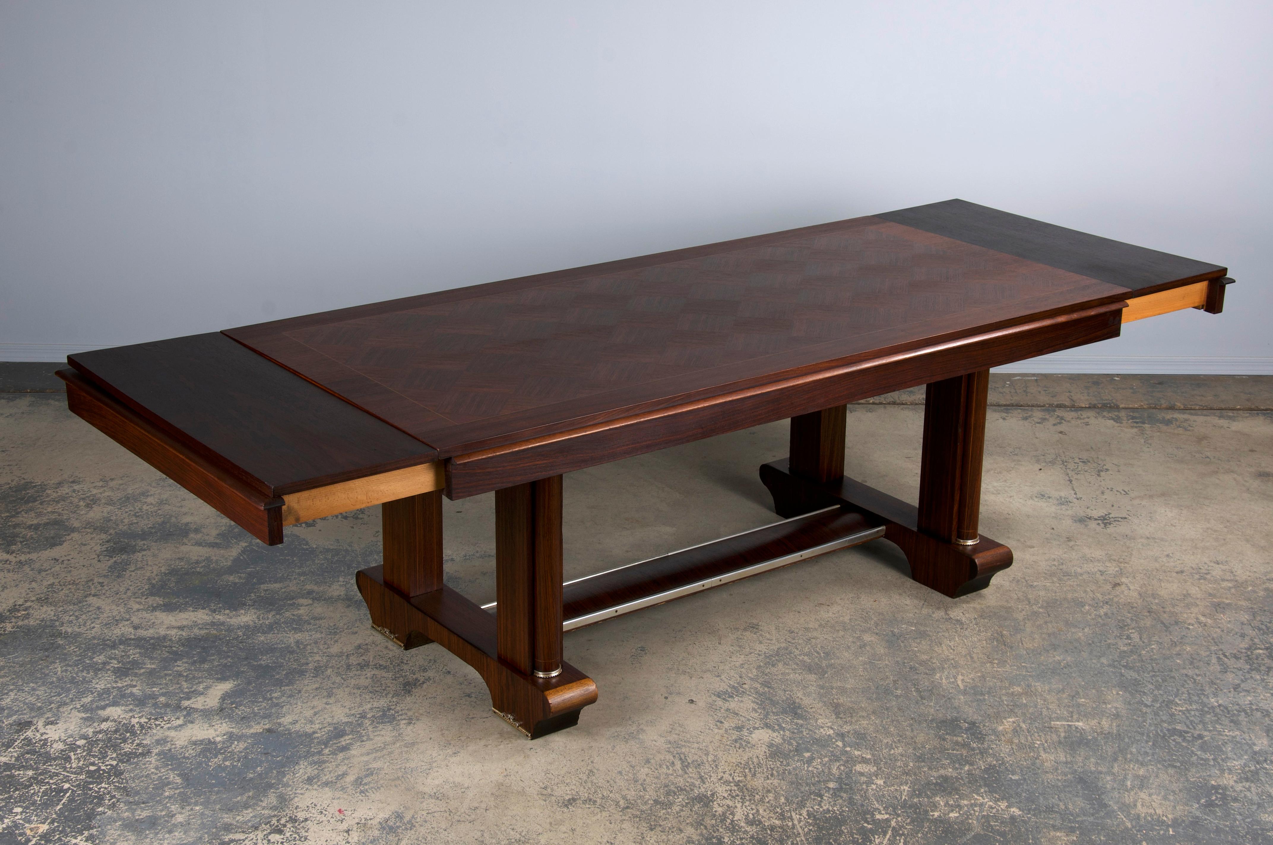 1930s French Jules Leleu Art Deco Rosewood Extendable Dining Table 10