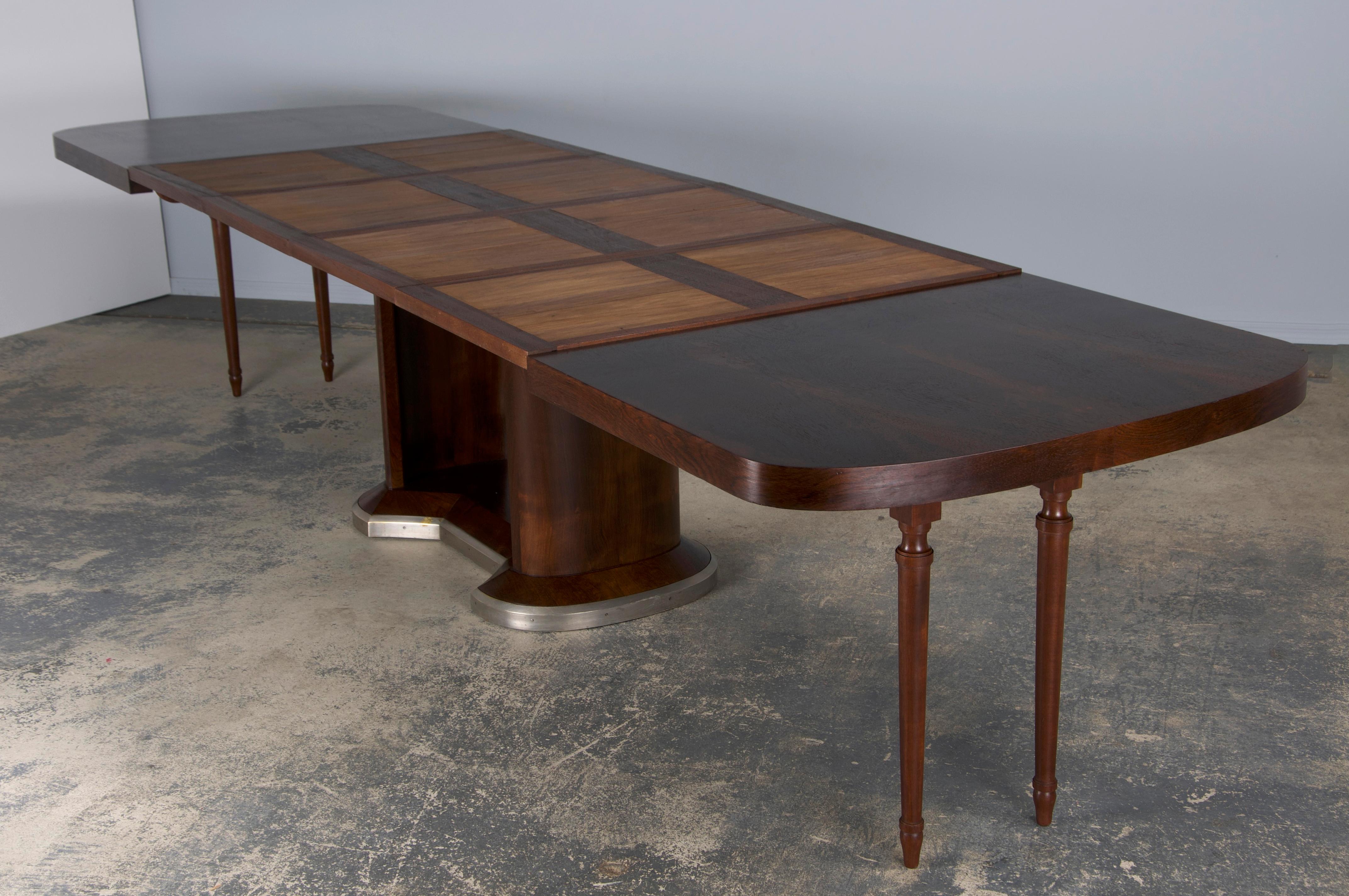 1930s French Jules Leleu Art Deco Rosewood Extendable Dining Table 12
