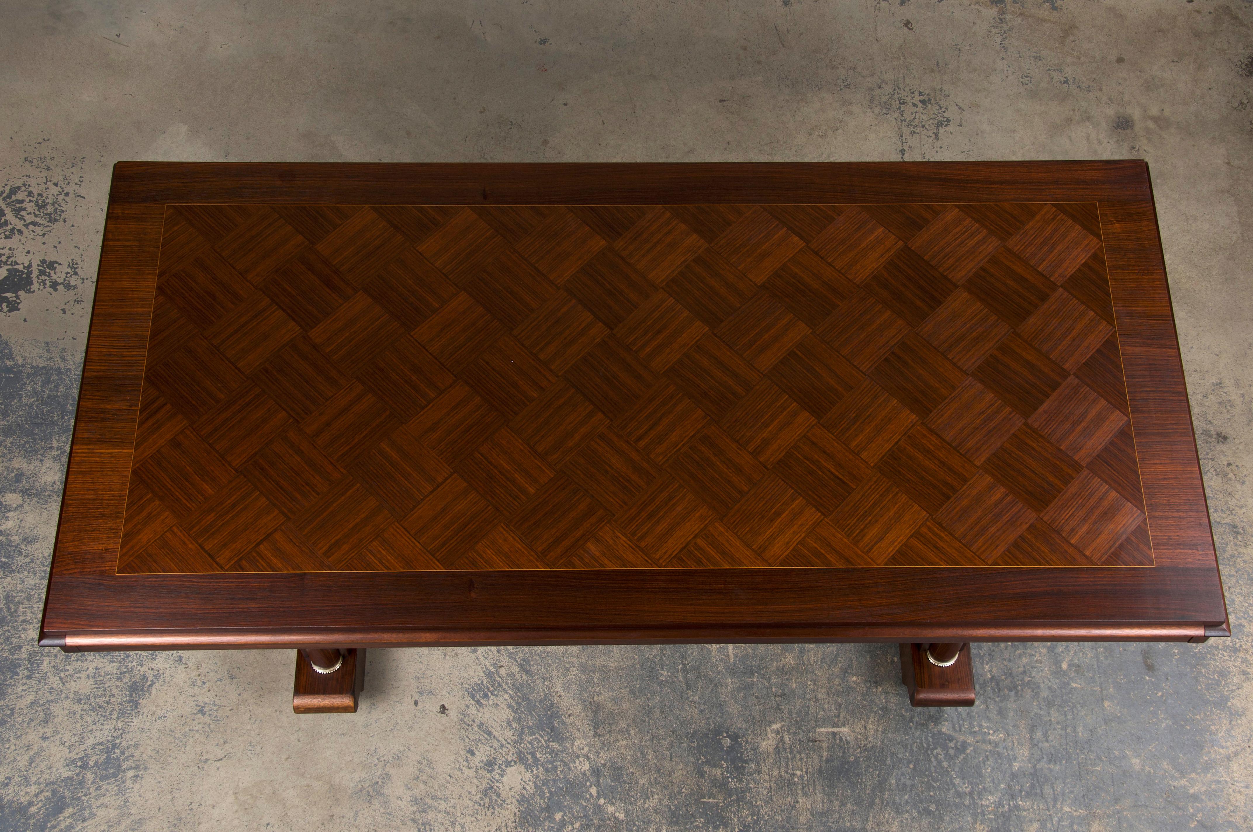 1930s French Jules Leleu Art Deco Rosewood Extendable Dining Table In Good Condition In Astoria, NY