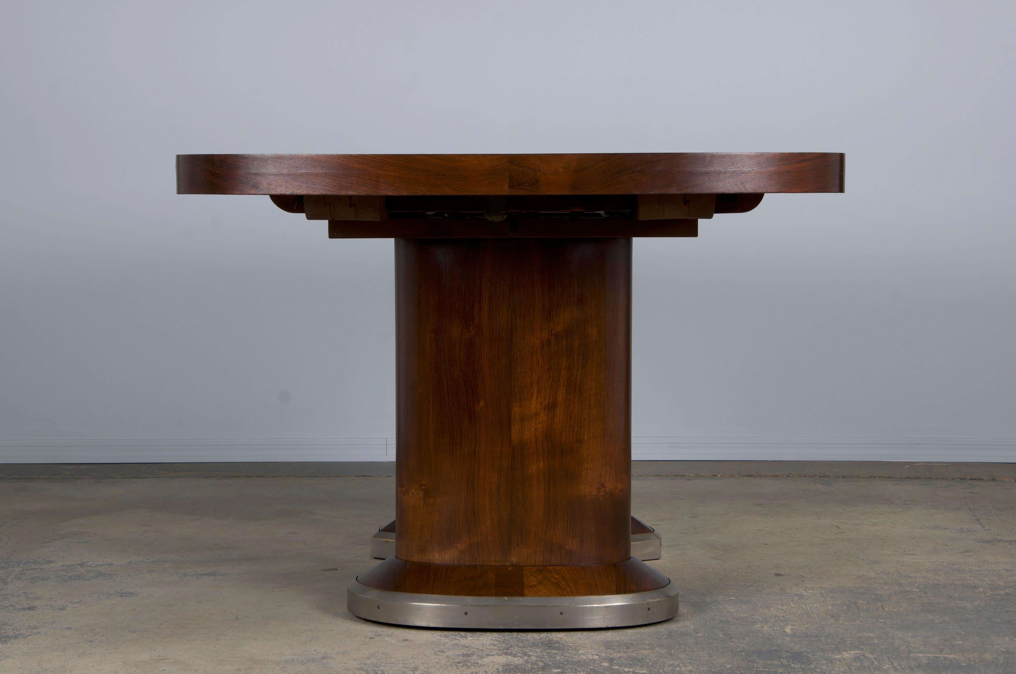 1930s French Jules Leleu Art Deco Rosewood Extendable Dining Table In Good Condition In Astoria, NY