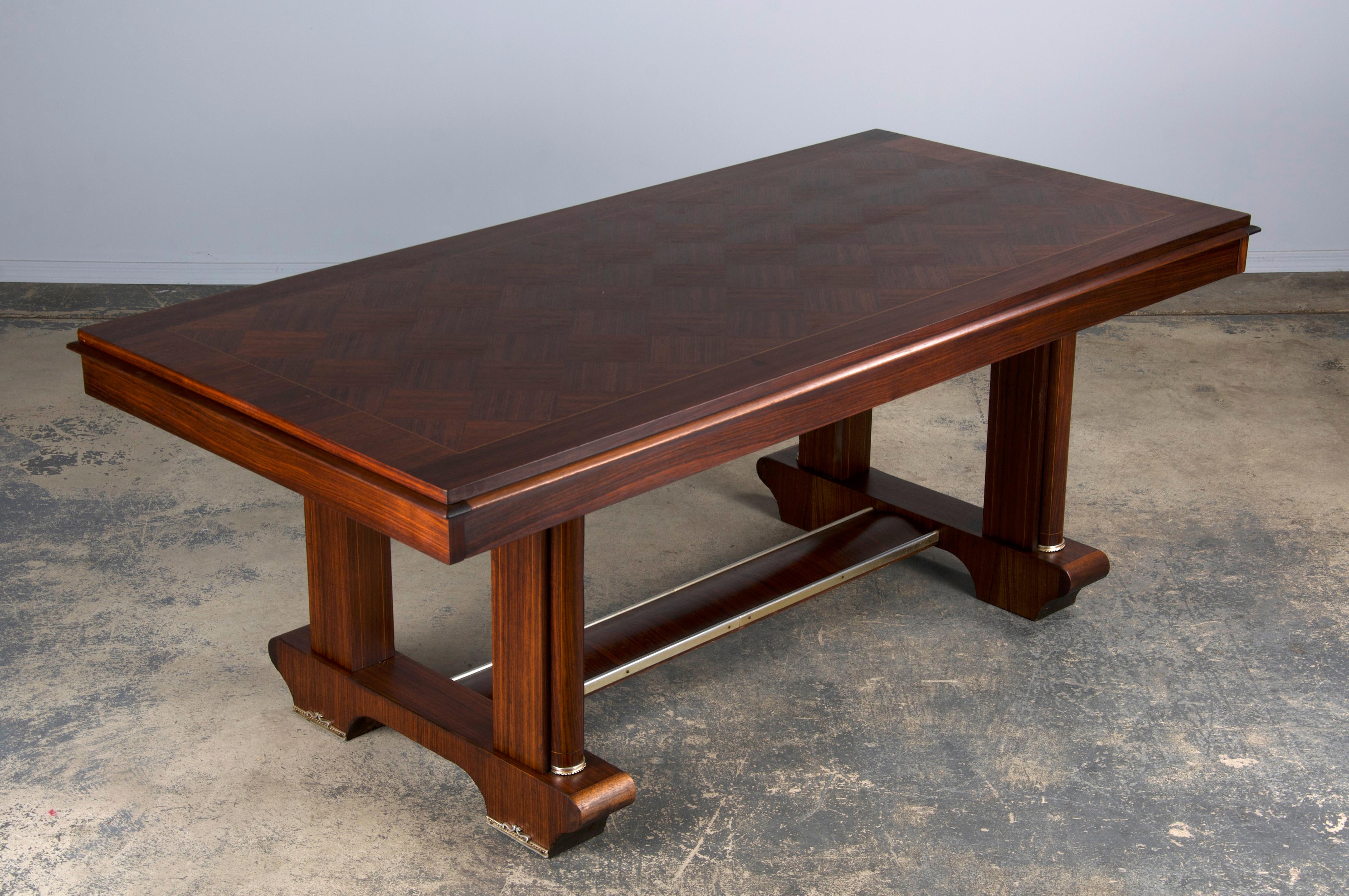 1930s French Jules Leleu Art Deco Rosewood Extendable Dining Table 1