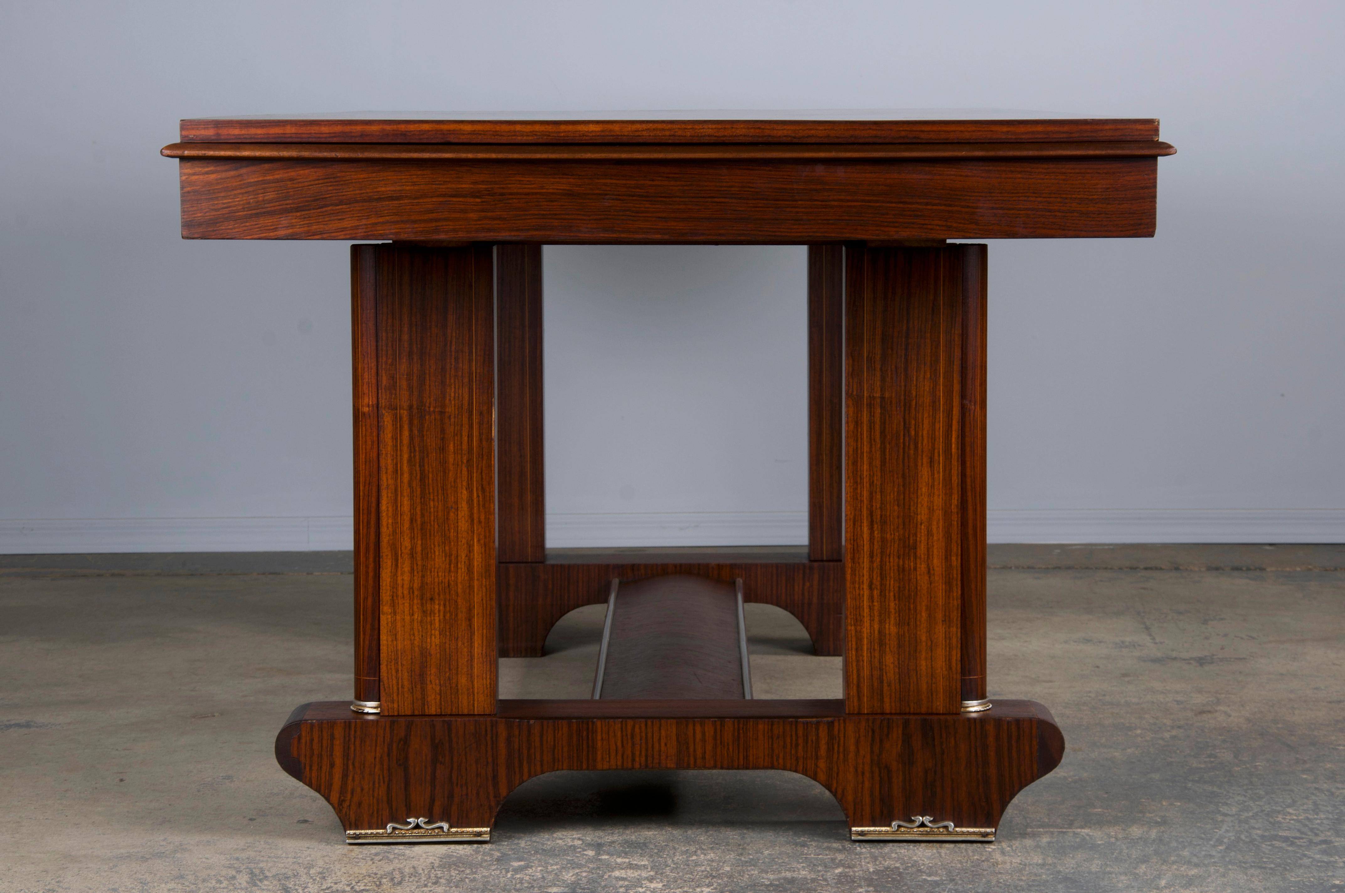 1930s French Jules Leleu Art Deco Rosewood Extendable Dining Table 4