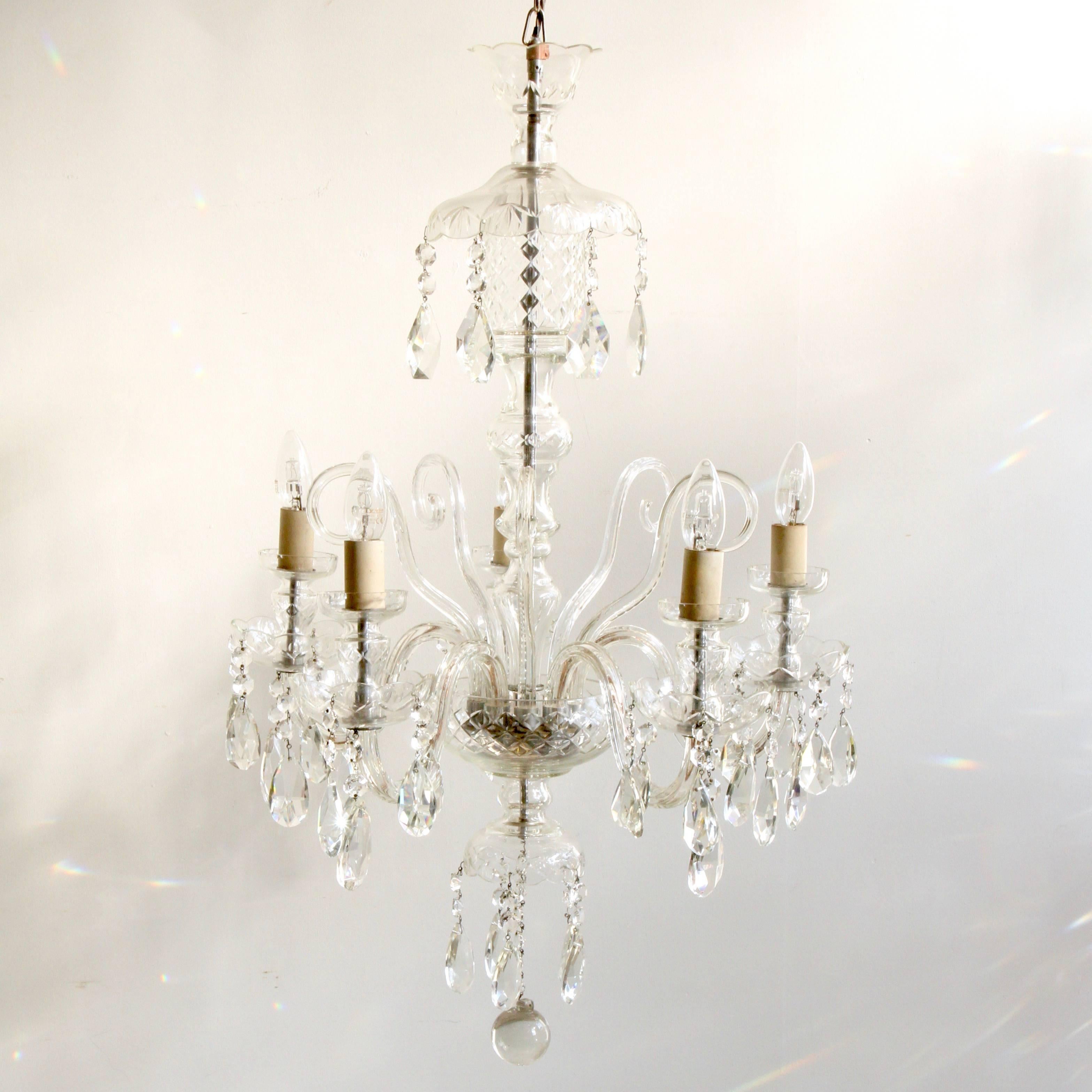 Mid-20th Century 1930s French Large Bohemian Crystal Swan Neck Chandelier with Cut Crystal Drops