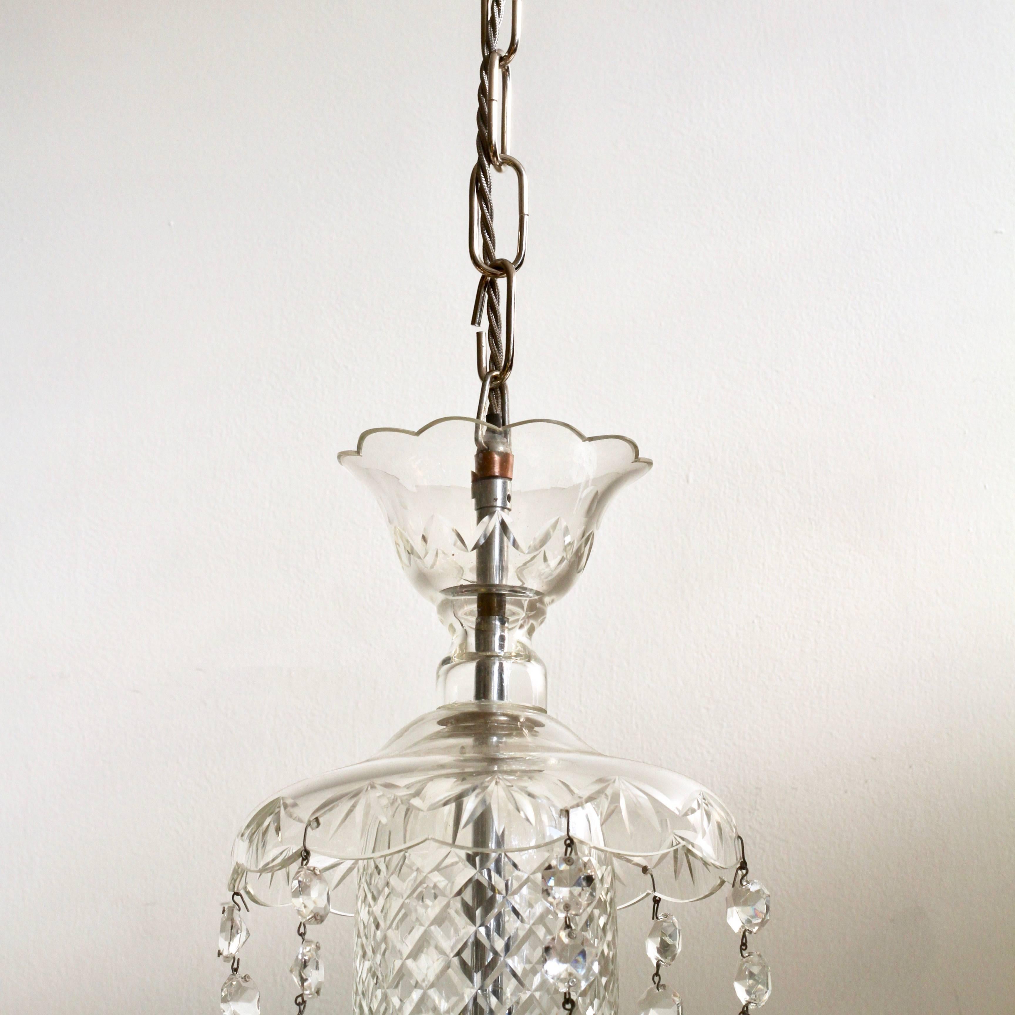 1930s French Large Bohemian Crystal Swan Neck Chandelier with Cut Crystal Drops 2