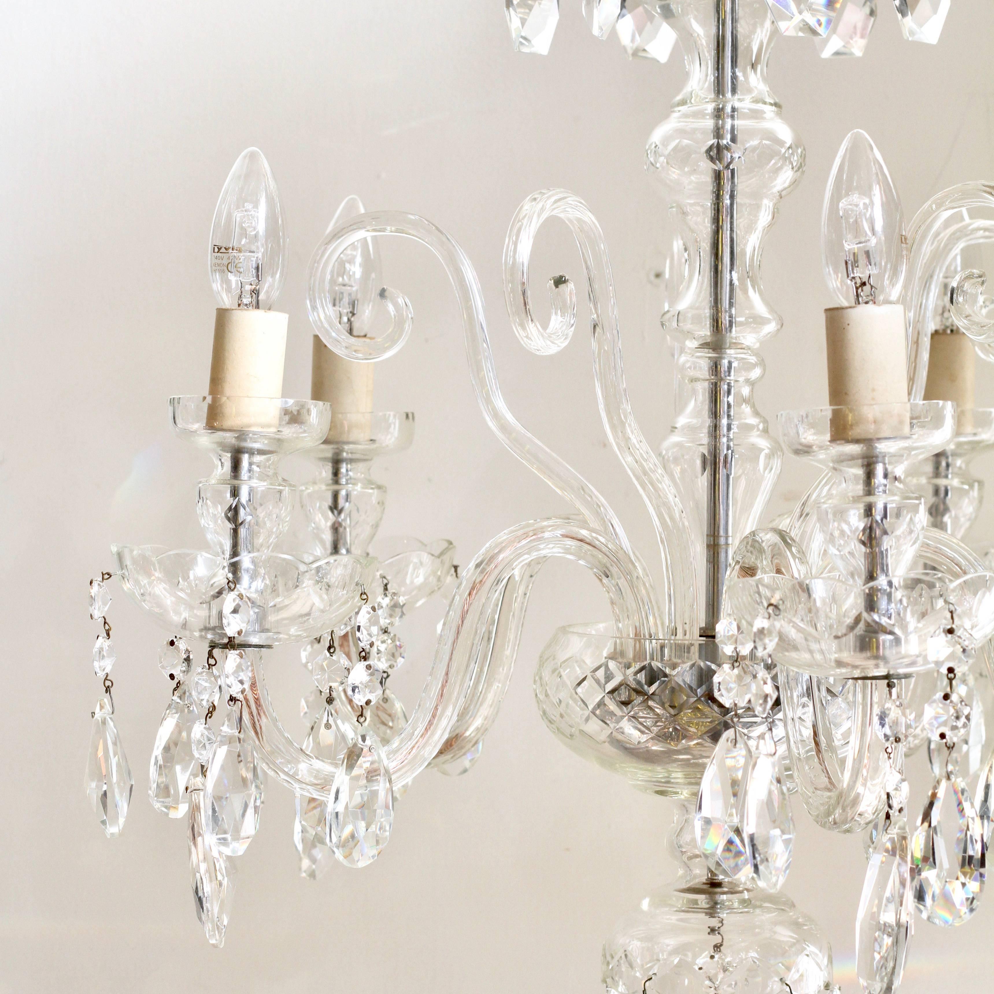 1930s French Large Bohemian Crystal Swan Neck Chandelier with Cut Crystal Drops 3