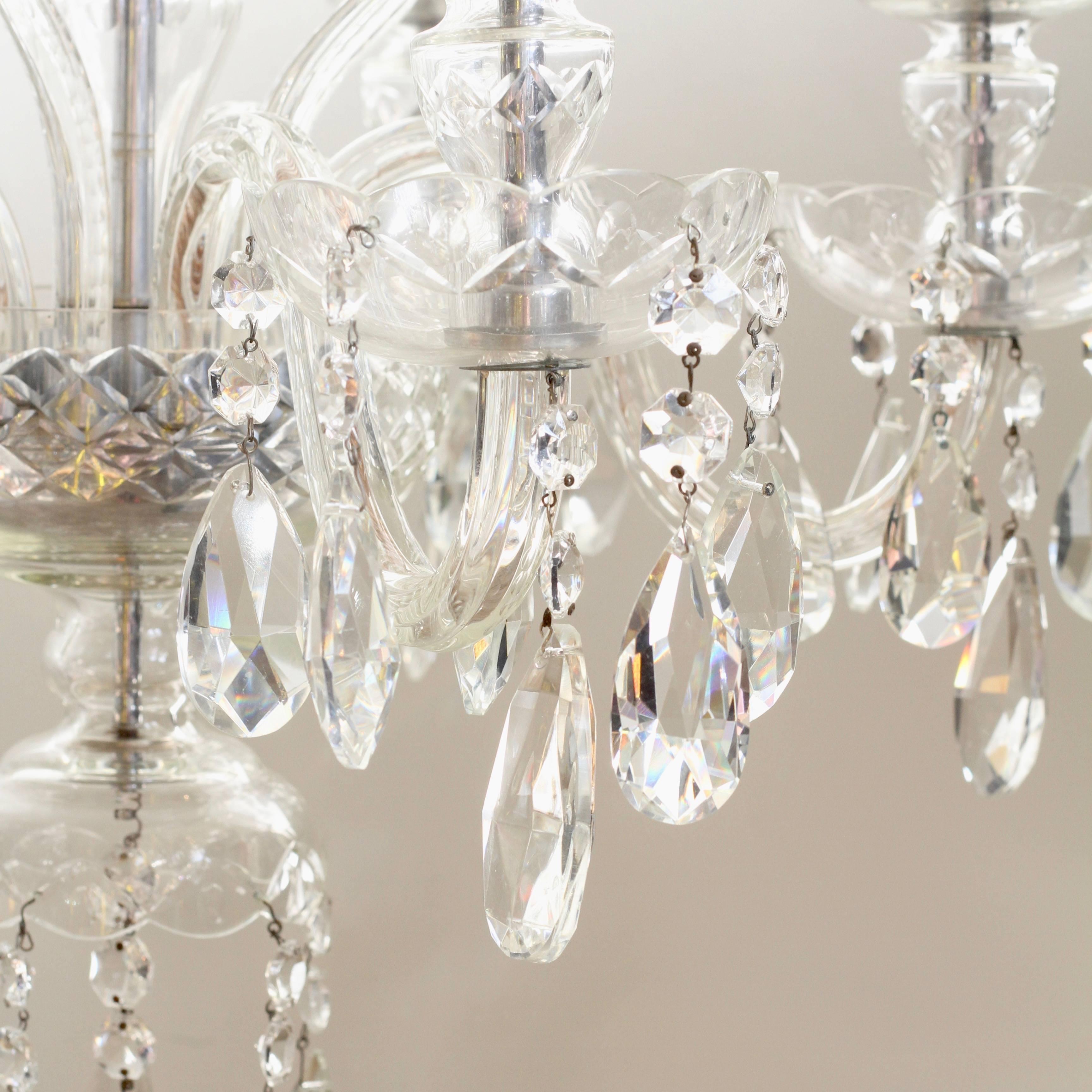 1930s French Large Bohemian Crystal Swan Neck Chandelier with Cut Crystal Drops 5