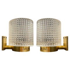 Vintage 1930's French Large Cut Crystal Sconces with Interior Light
