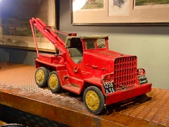 1930s French Large Tow Truck Toy in Red Metal