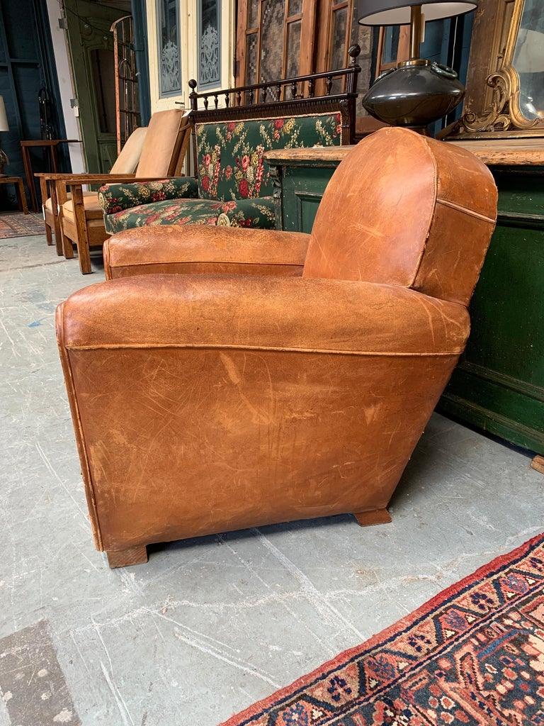 Mid-20th Century 1930s French Leather Club Chair For Sale
