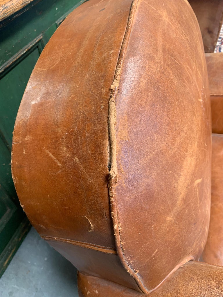 1930s French Leather Club Chair For Sale 2