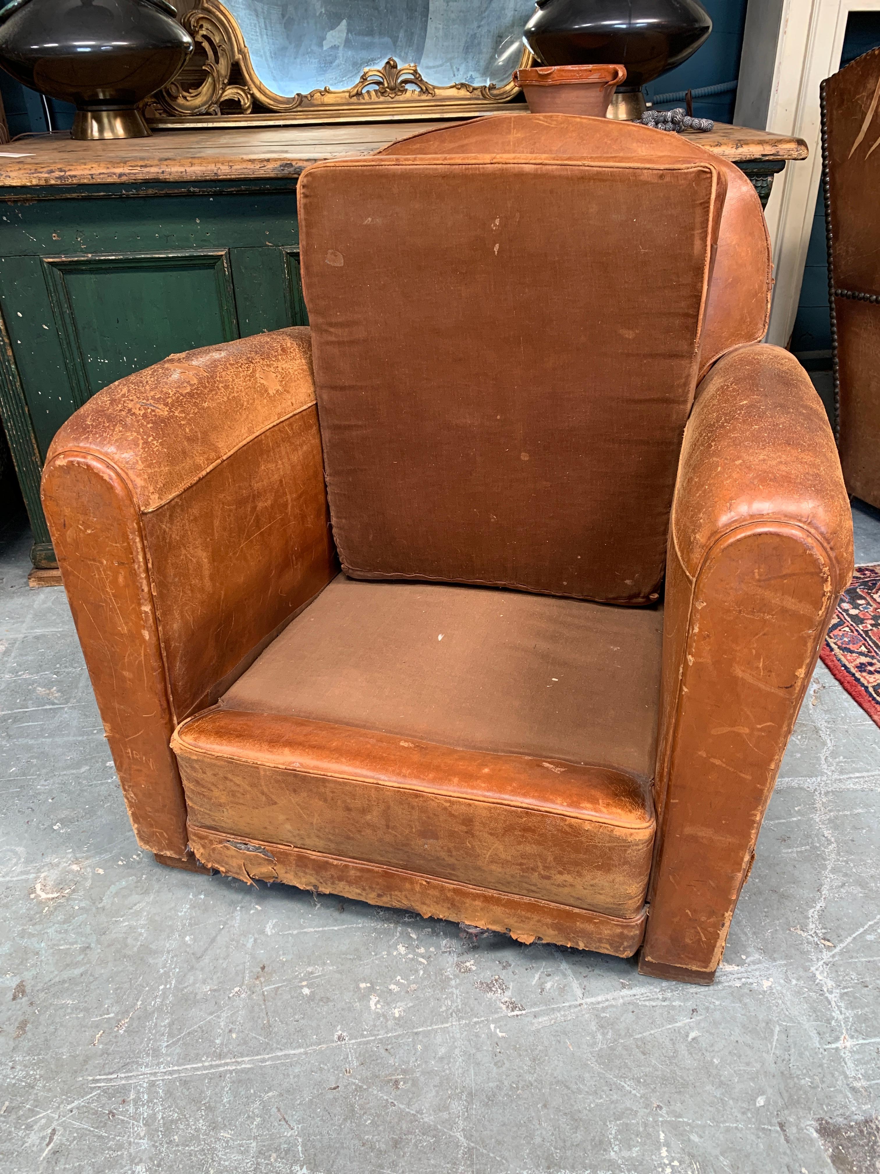 1930s French Leather Club Chair 1