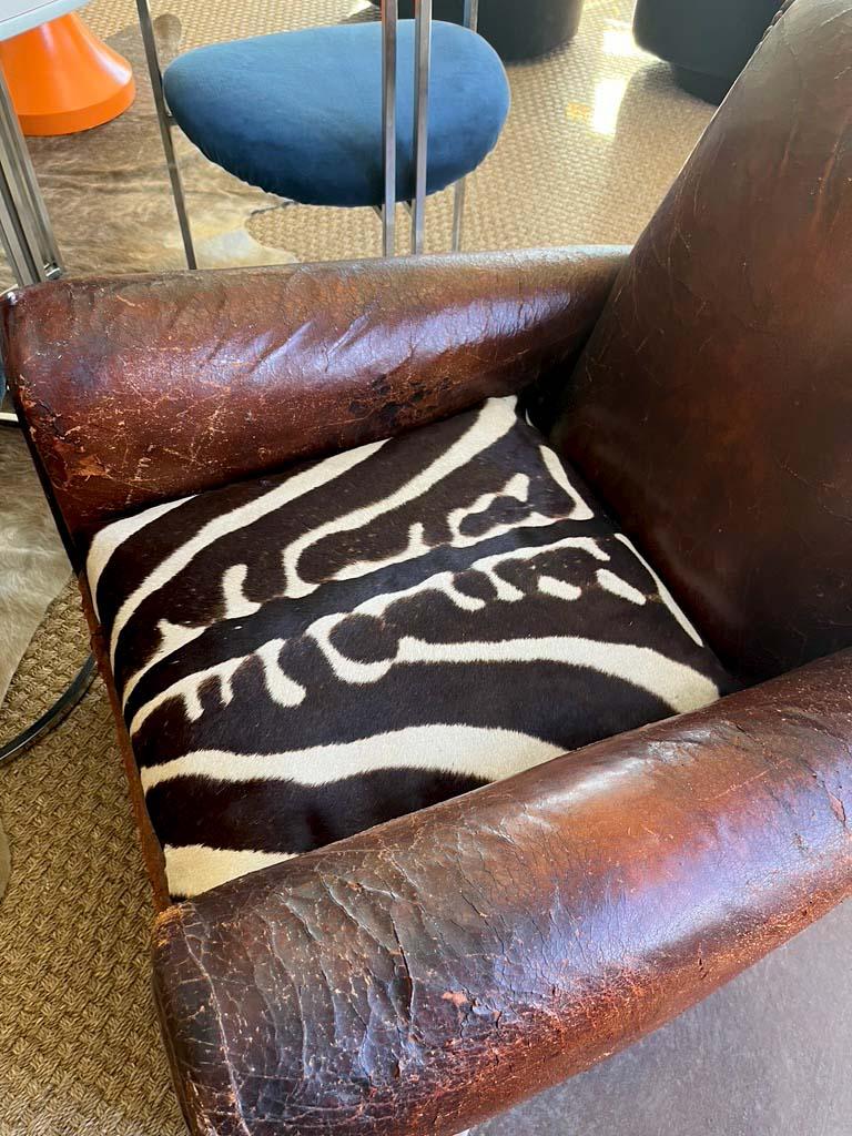 1930s French Leather Club Chair with Zebra Hide Seat 5
