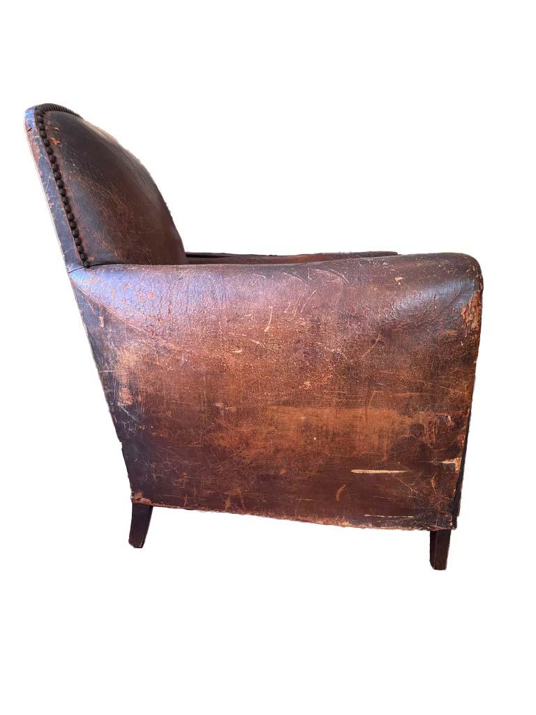 Art Deco 1930s French Leather Club Chair with Zebra Hide Seat