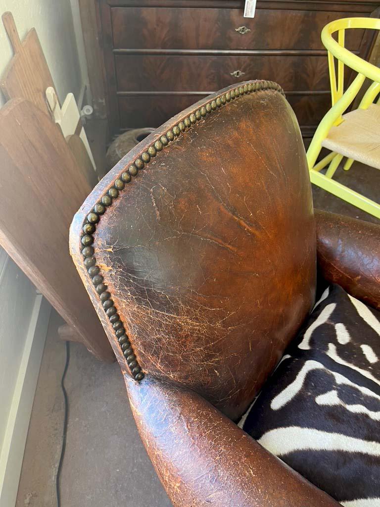 1930s French Leather Club Chair with Zebra Hide Seat 2