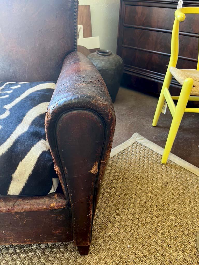 1930s French Leather Club Chair with Zebra Hide Seat 3