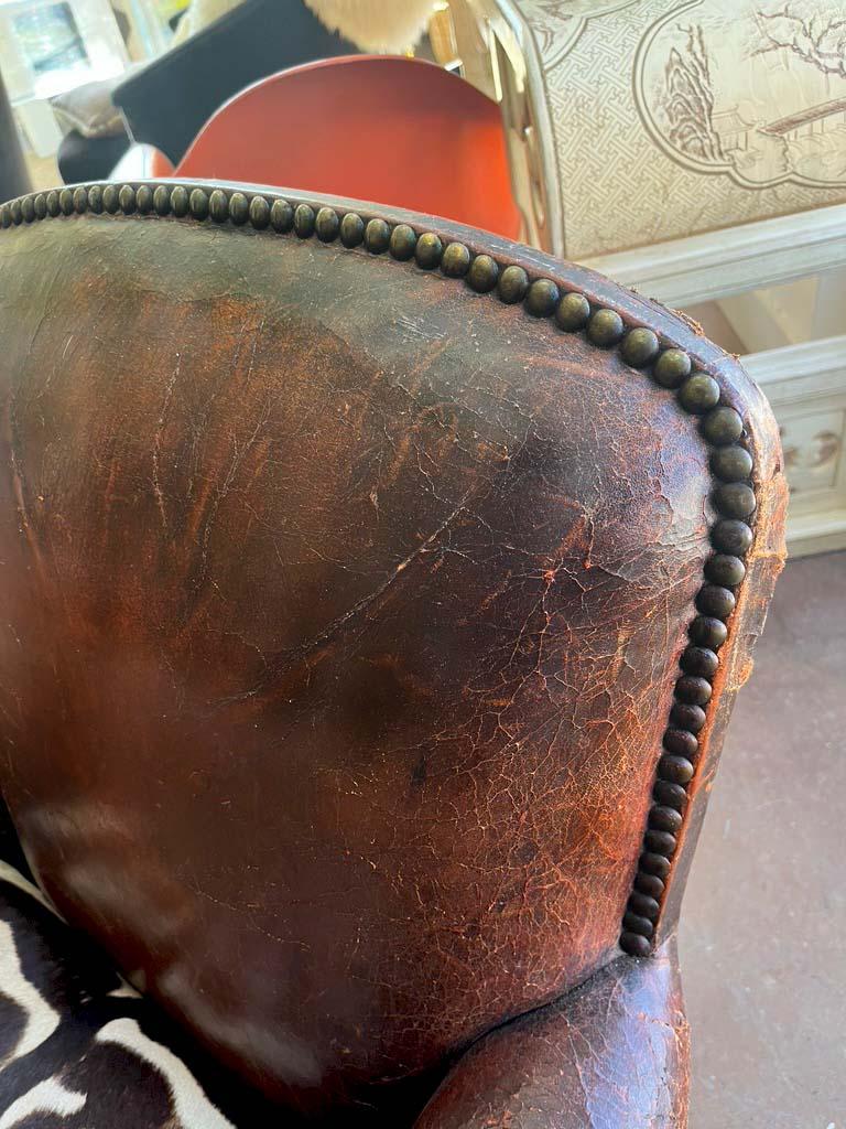 1930s French Leather Club Chair with Zebra Hide Seat 4