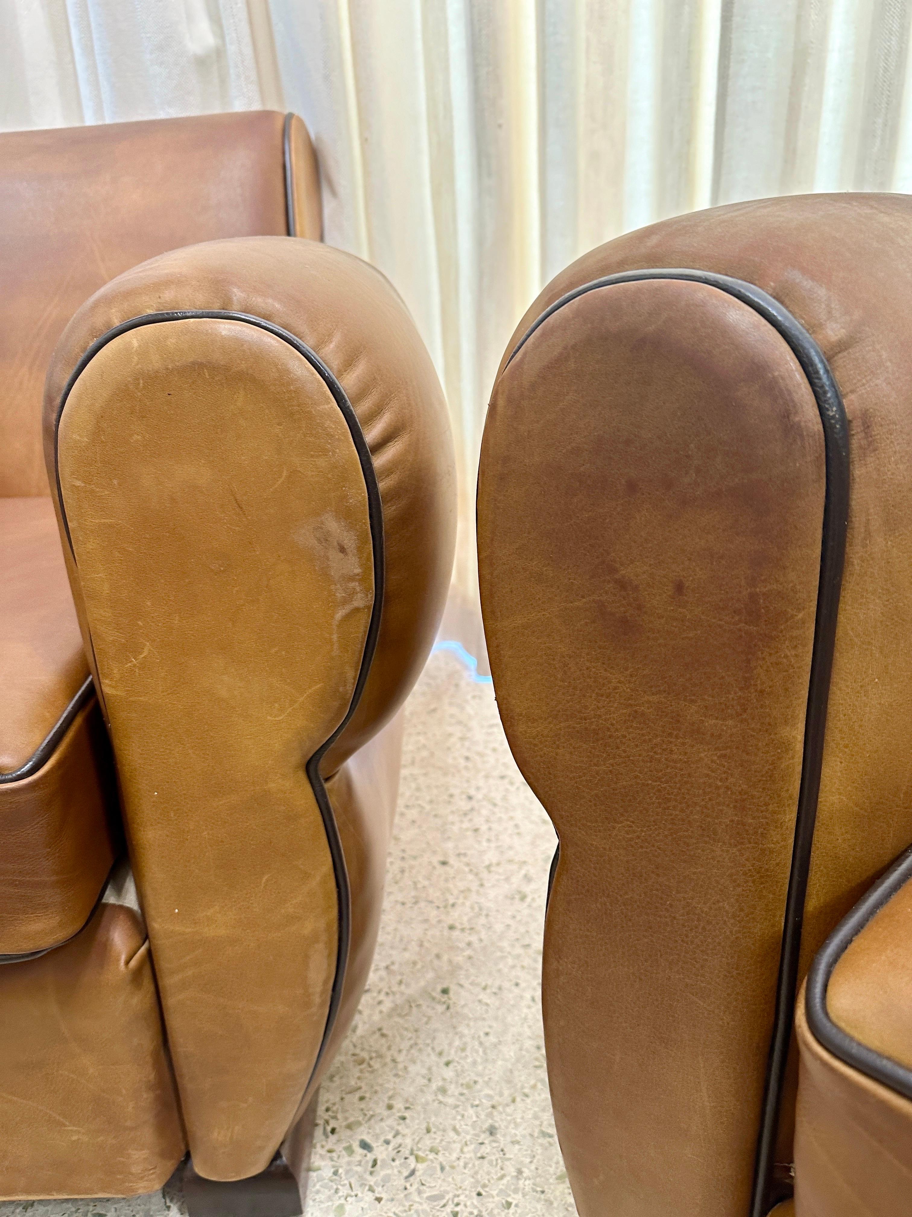 1930's French Leather Club Chairs, PAIR For Sale 6