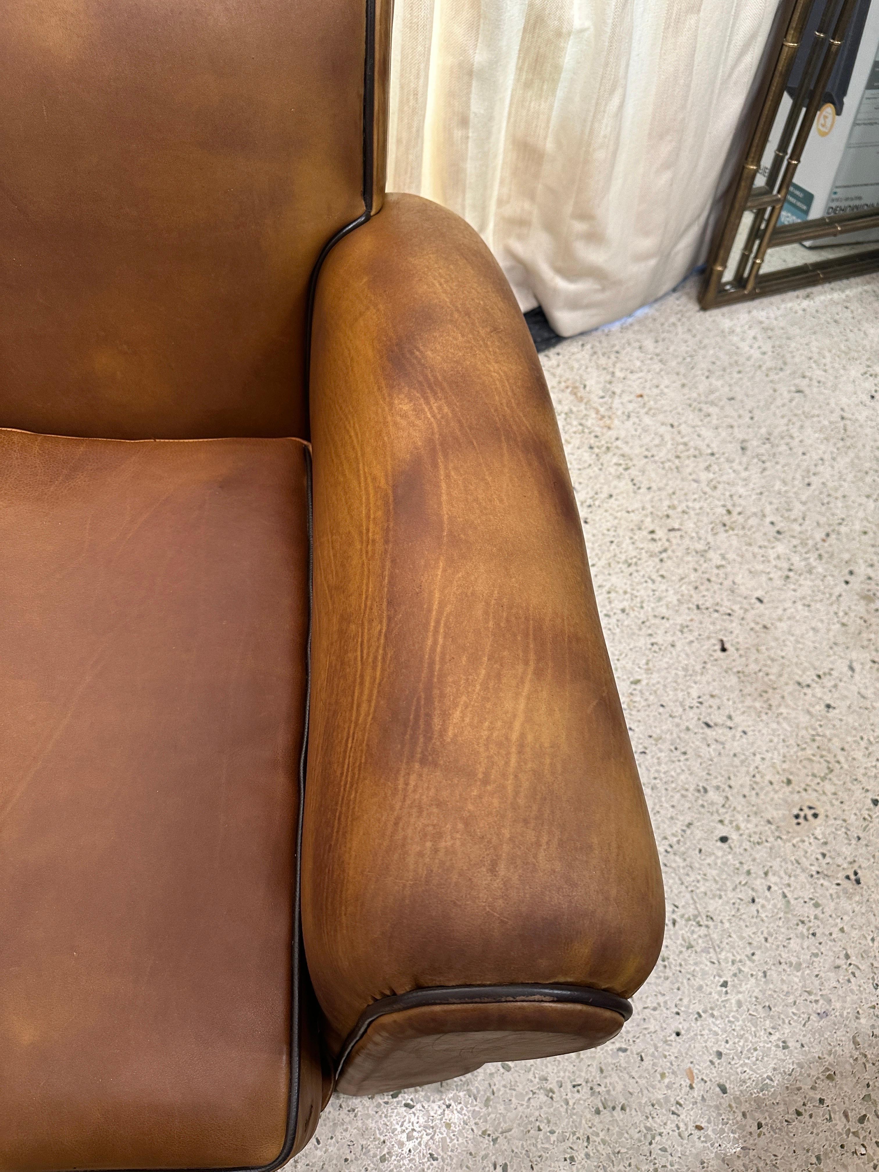 1930's French Leather Club Chairs, PAIR For Sale 7