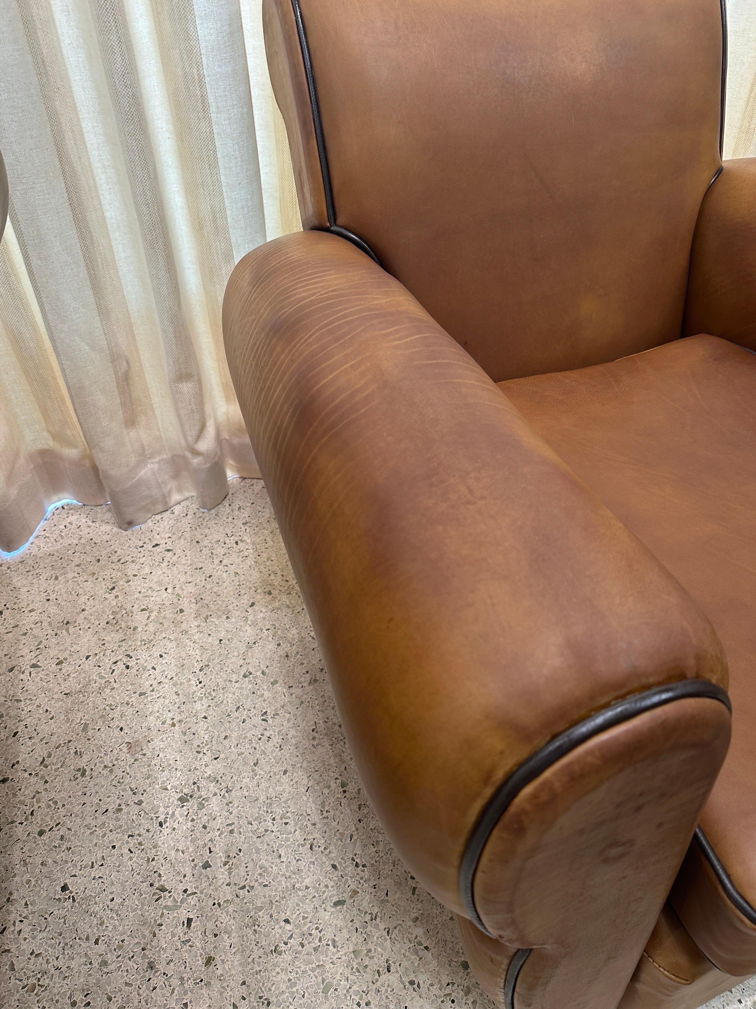 Art Deco 1930's French Leather Club Chairs, PAIR For Sale