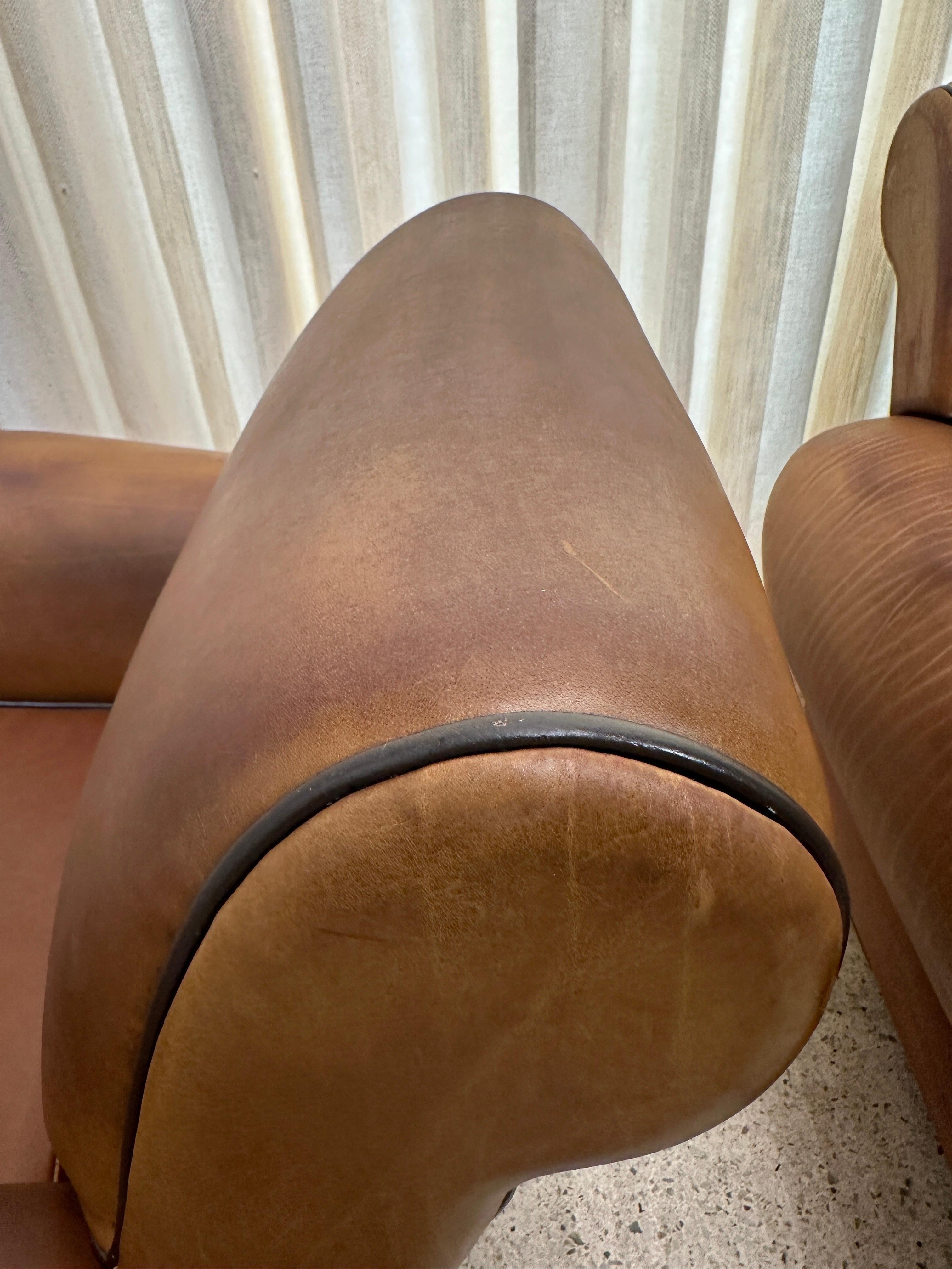 Mid-20th Century 1930's French Leather Club Chairs, PAIR For Sale