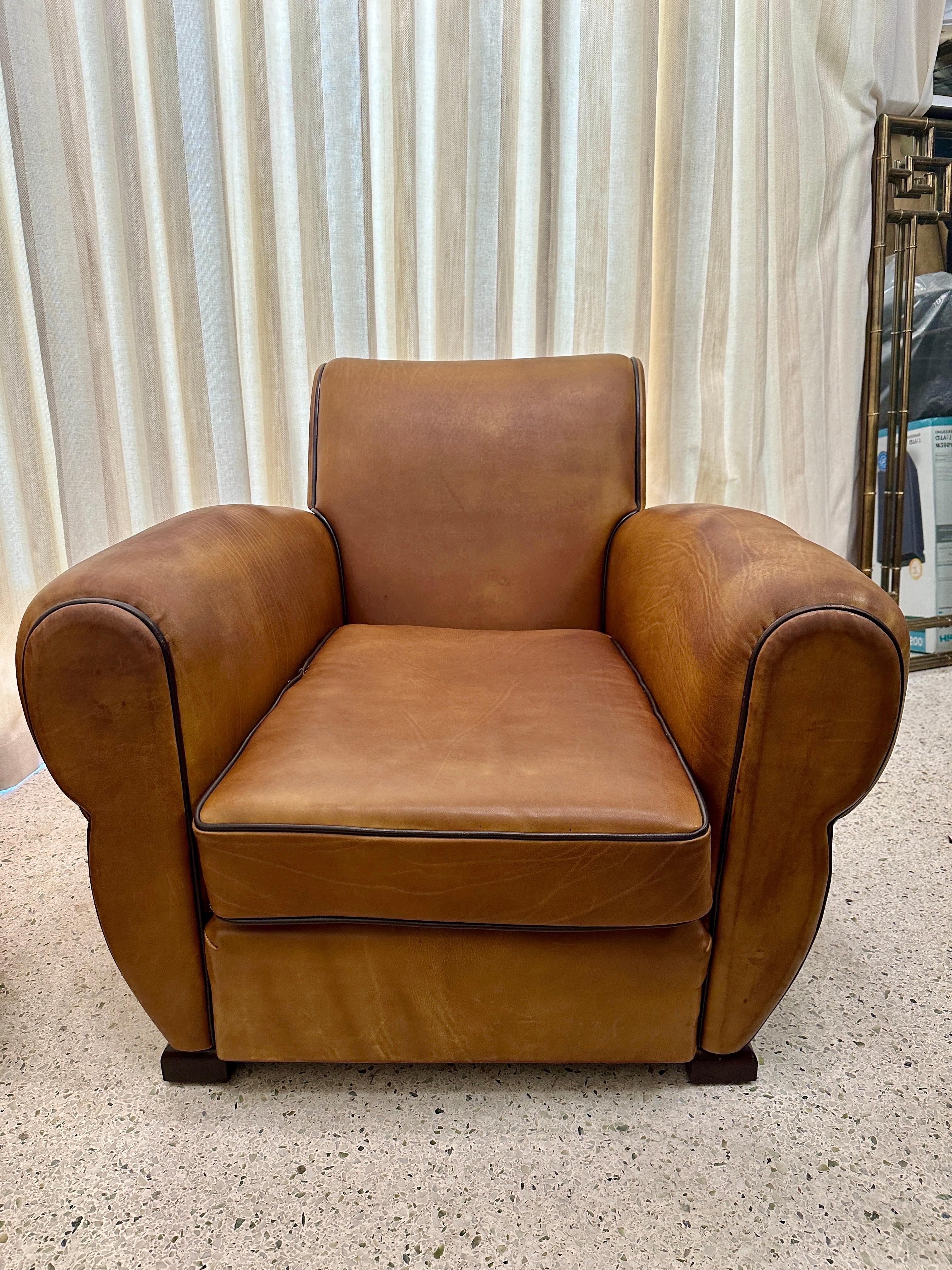 1930's French Leather Club Chairs, PAIR For Sale 3