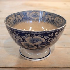 1930s French Lebeuf Milliet White & Cobalt Blue Porcelain Dish w/ Hunting Scene